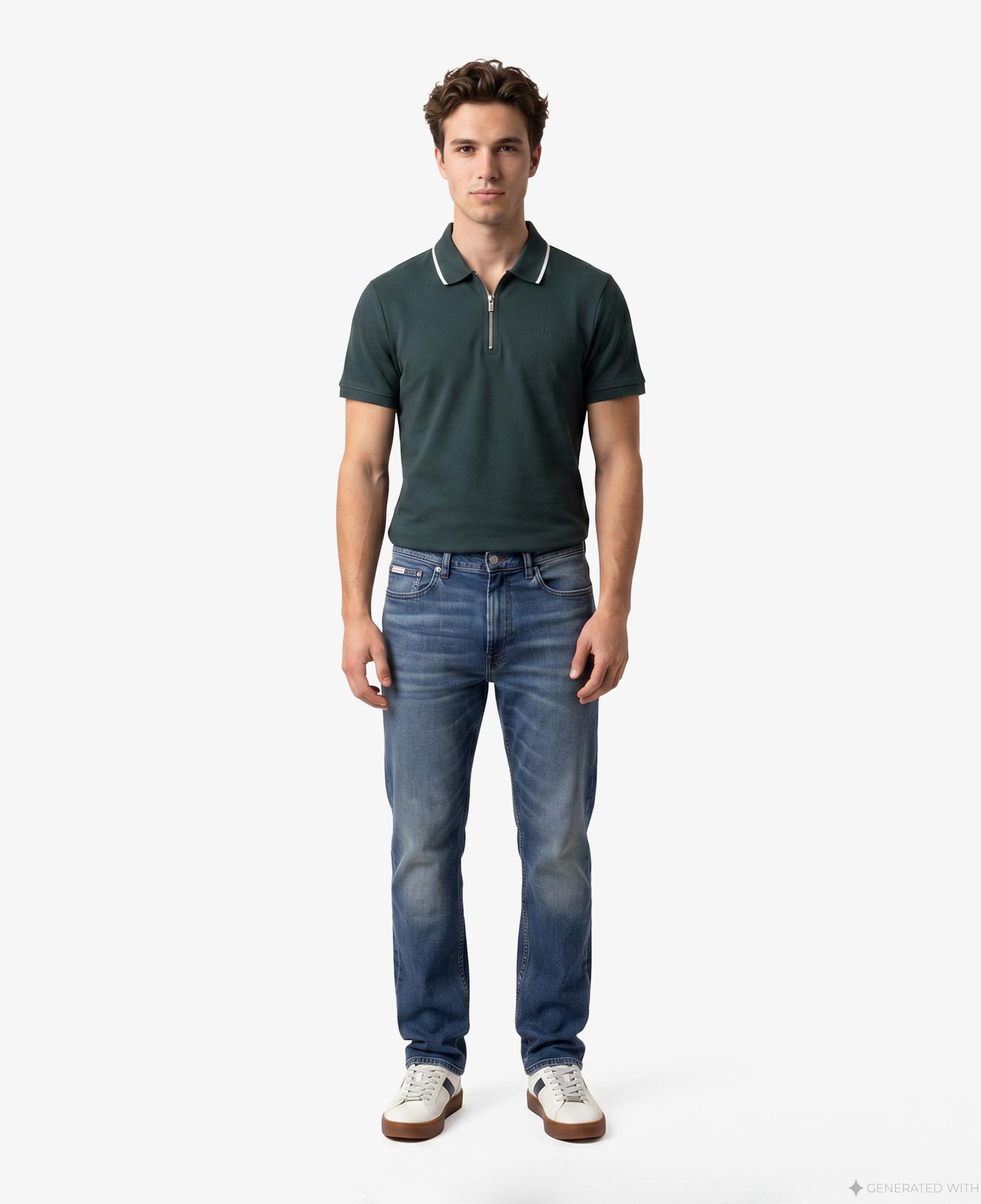 Calvin Klein Tipped Zip Pique Erkek Yeşil Polo