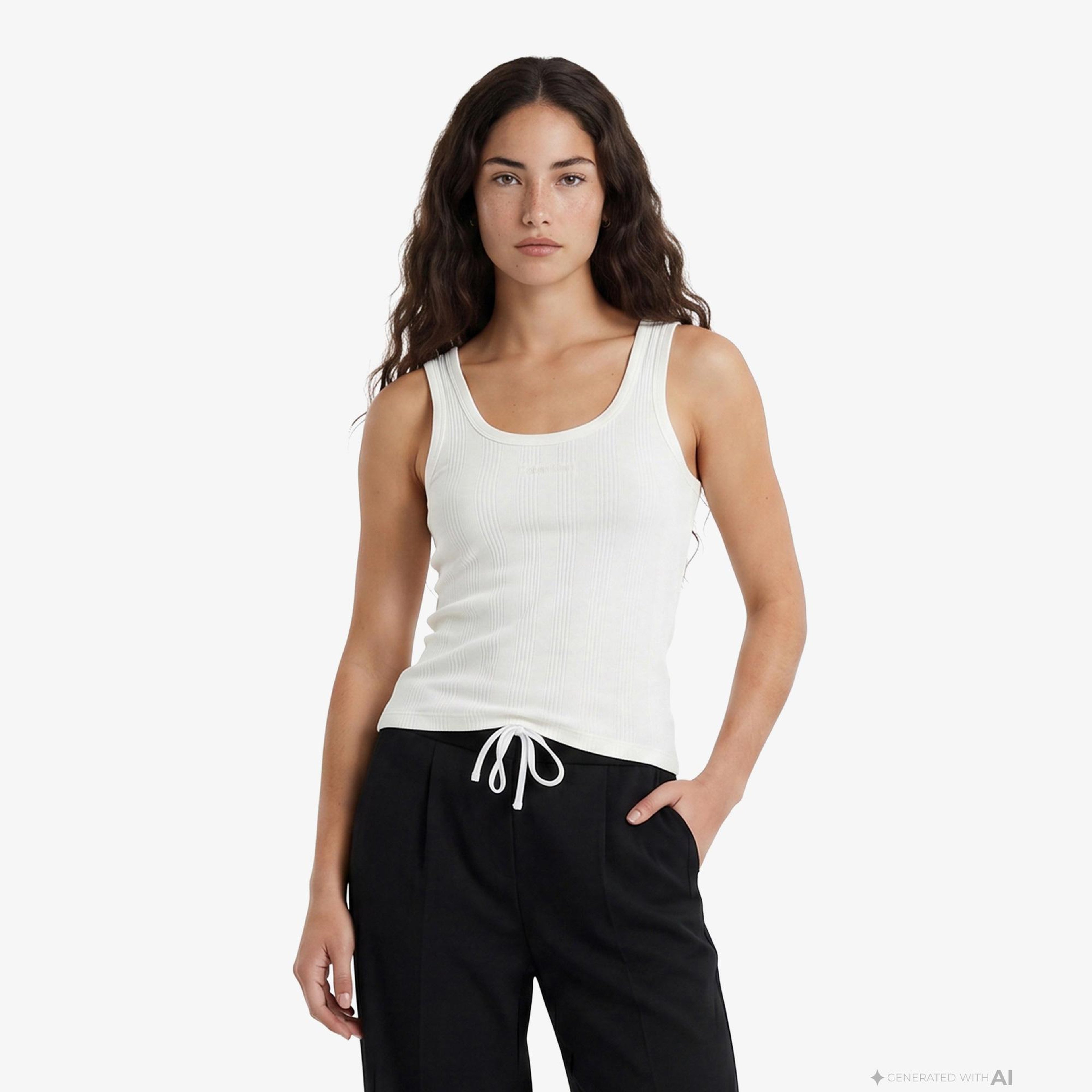 Calvin Klein Varigated Nano Logo Kadın Beyaz Kolsuz T-Shirt