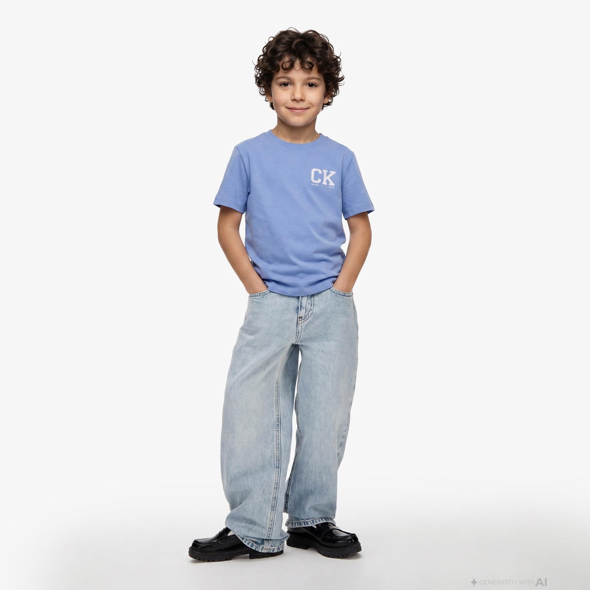 Calvin Klein Chest Logo Çocuk Mavi T-Shirt