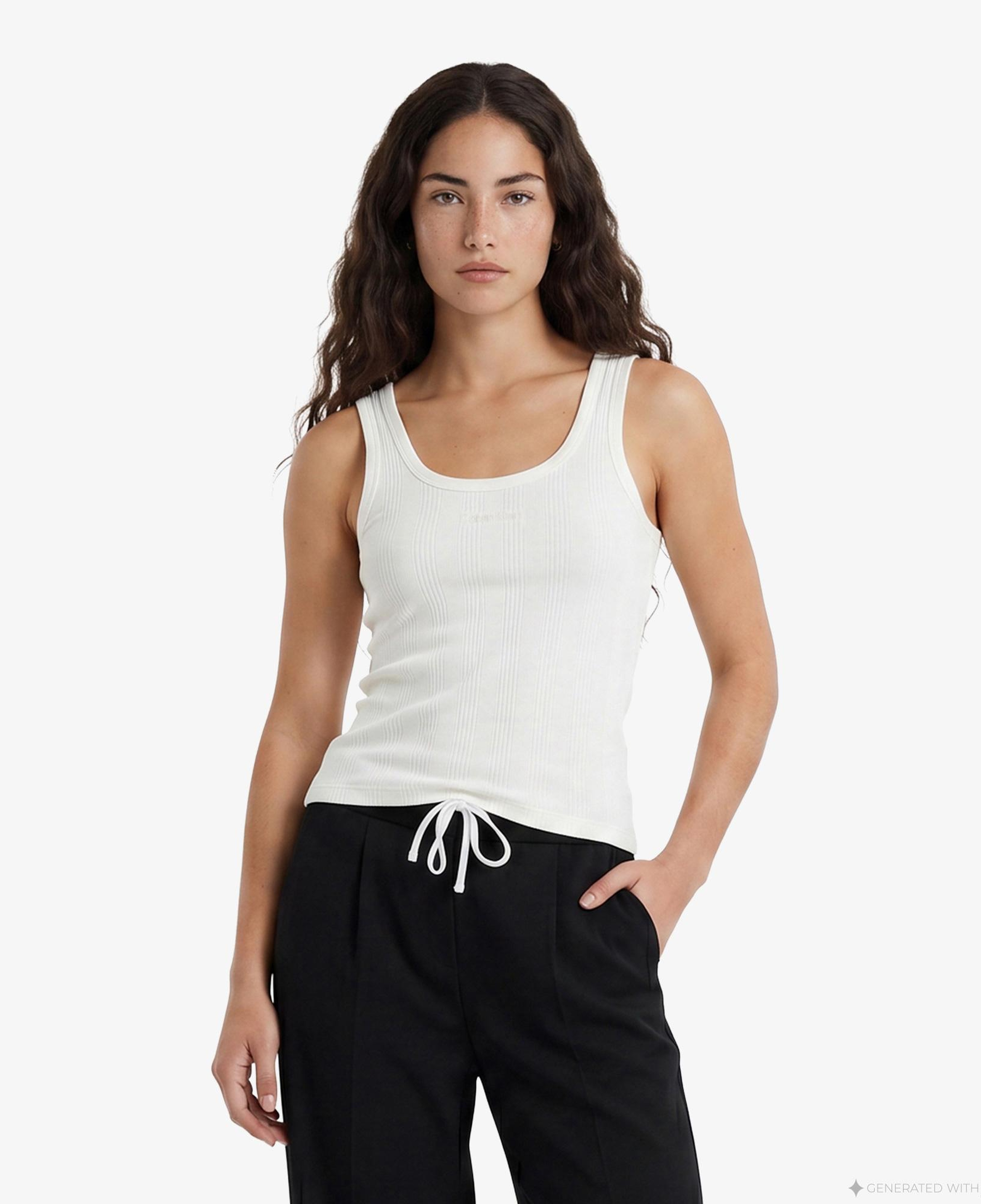 Calvin Klein Varigated Nano Logo Kadın Beyaz Kolsuz T-Shirt
