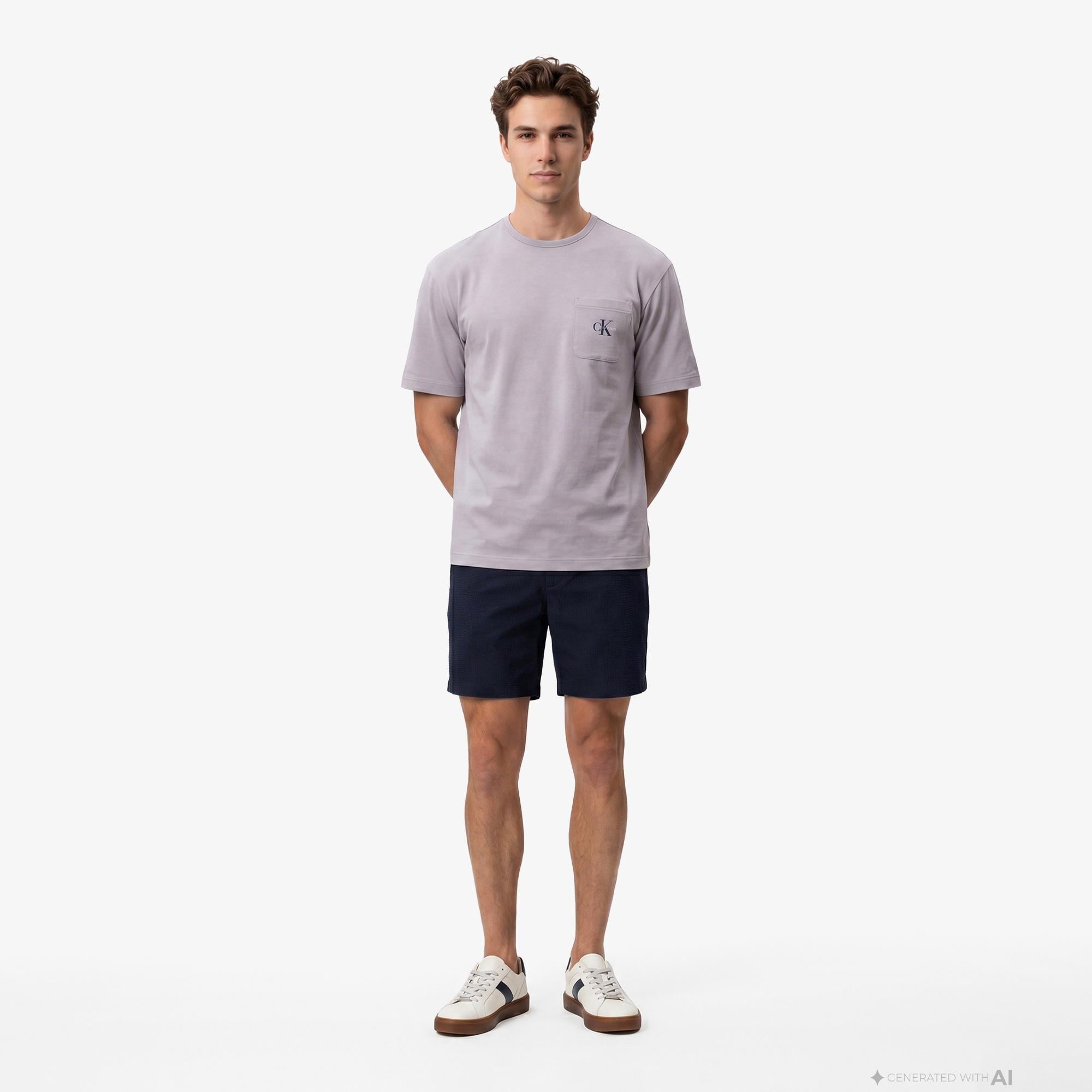Calvin Klein Straight Seersucker Elastic Erkek Mavi Şort