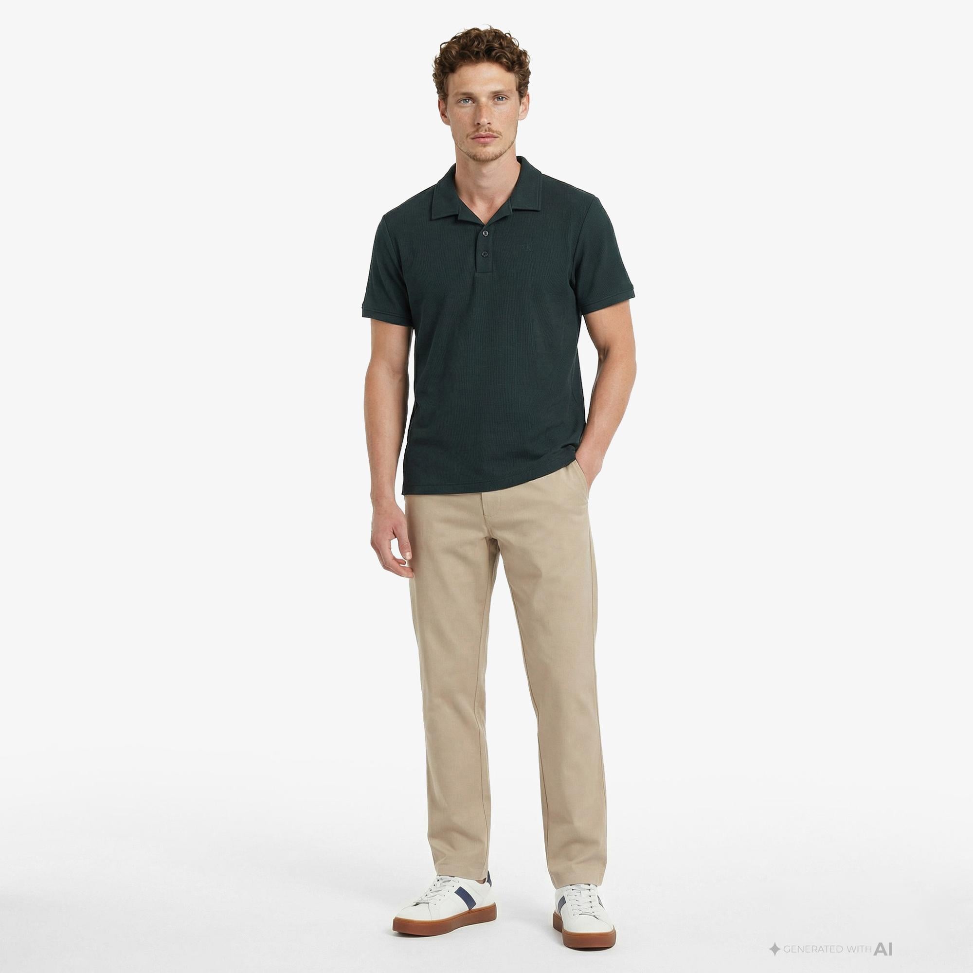 Calvin Klein Easy Micro Waffle Camp Erkek Yeşil Polo