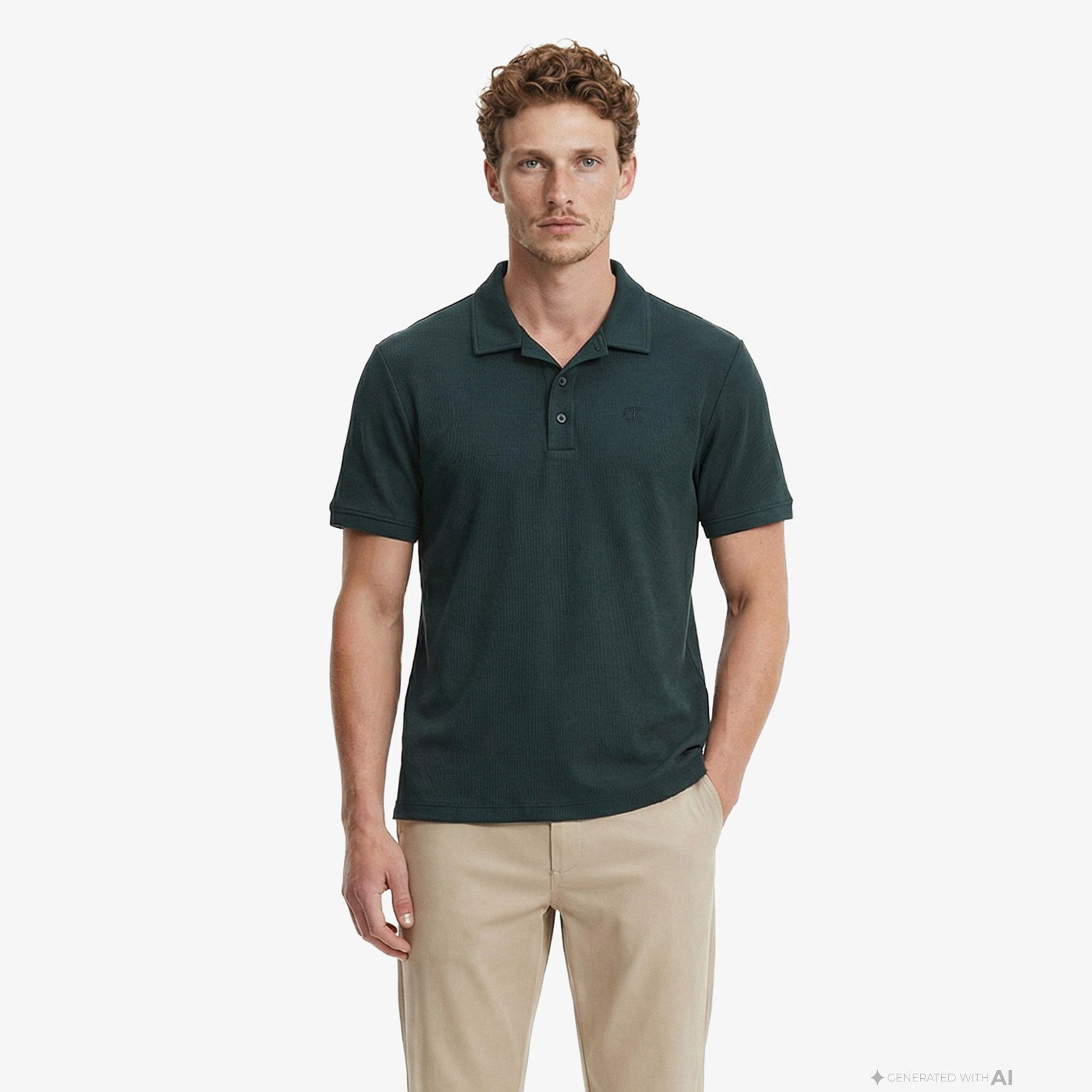 Calvin Klein Easy Micro Waffle Camp Erkek Yeşil Polo