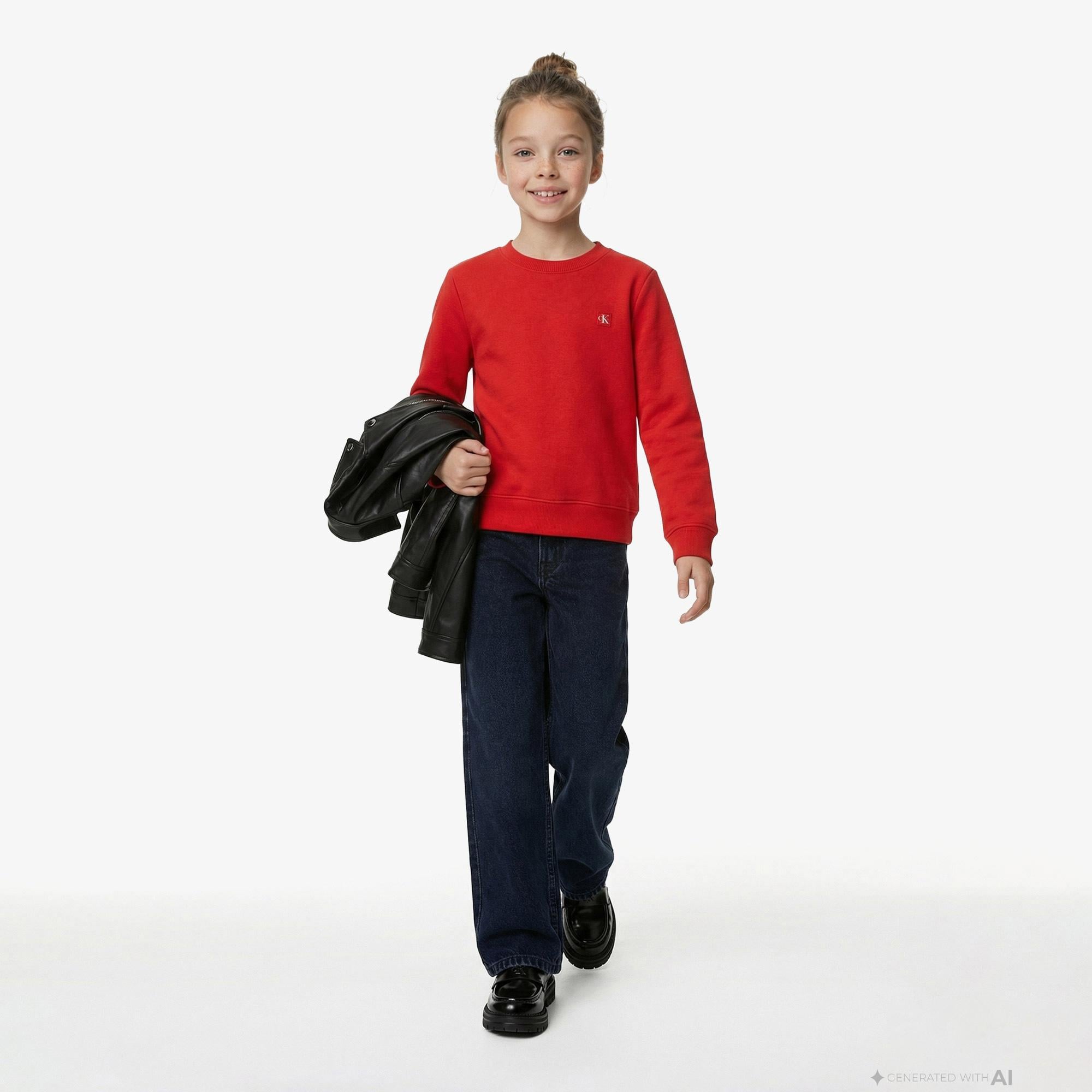 Calvin Klein Mono Mini Badge Çocuk Kırmızı Sweatshirt