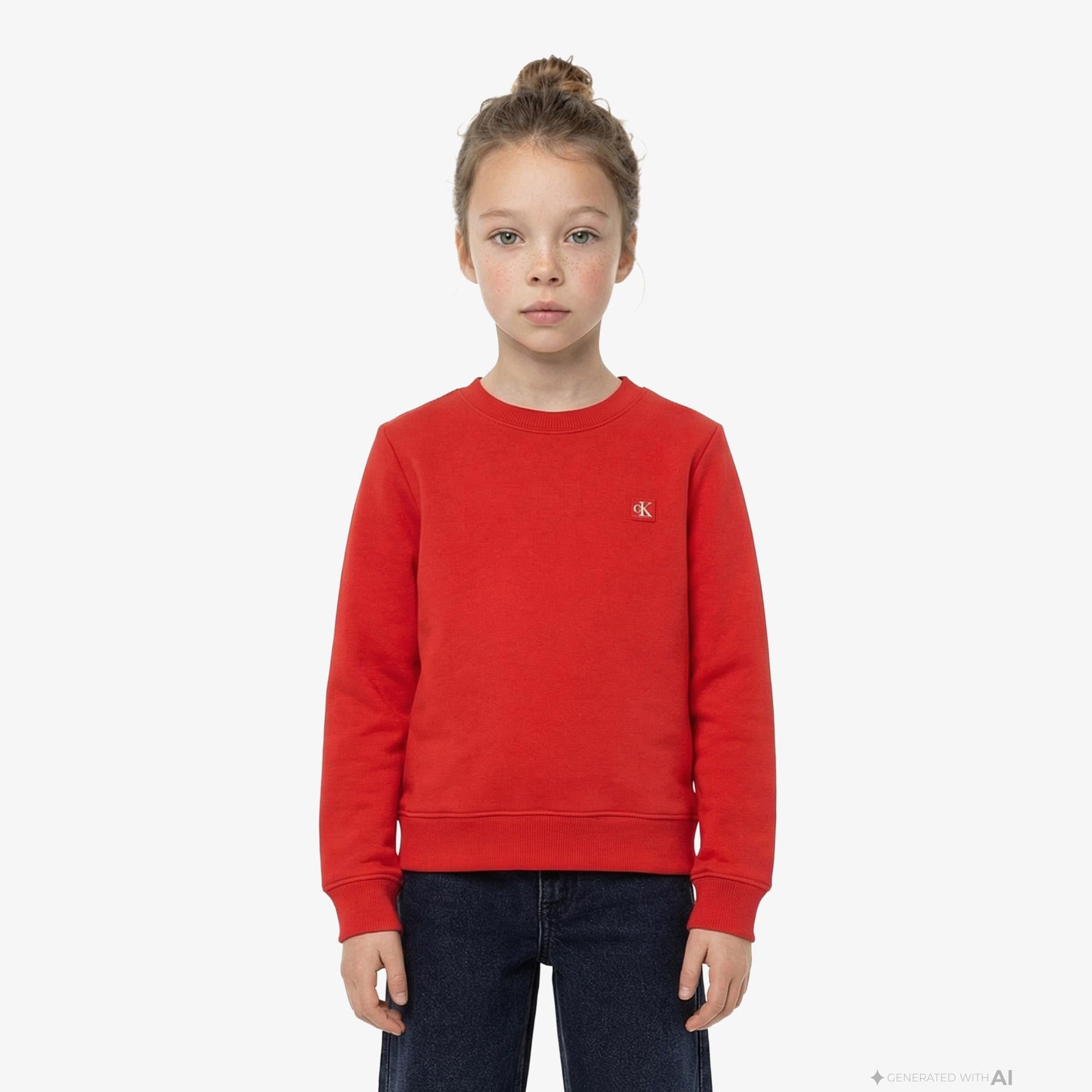 Calvin Klein Mono Mini Badge Çocuk Kırmızı Sweatshirt