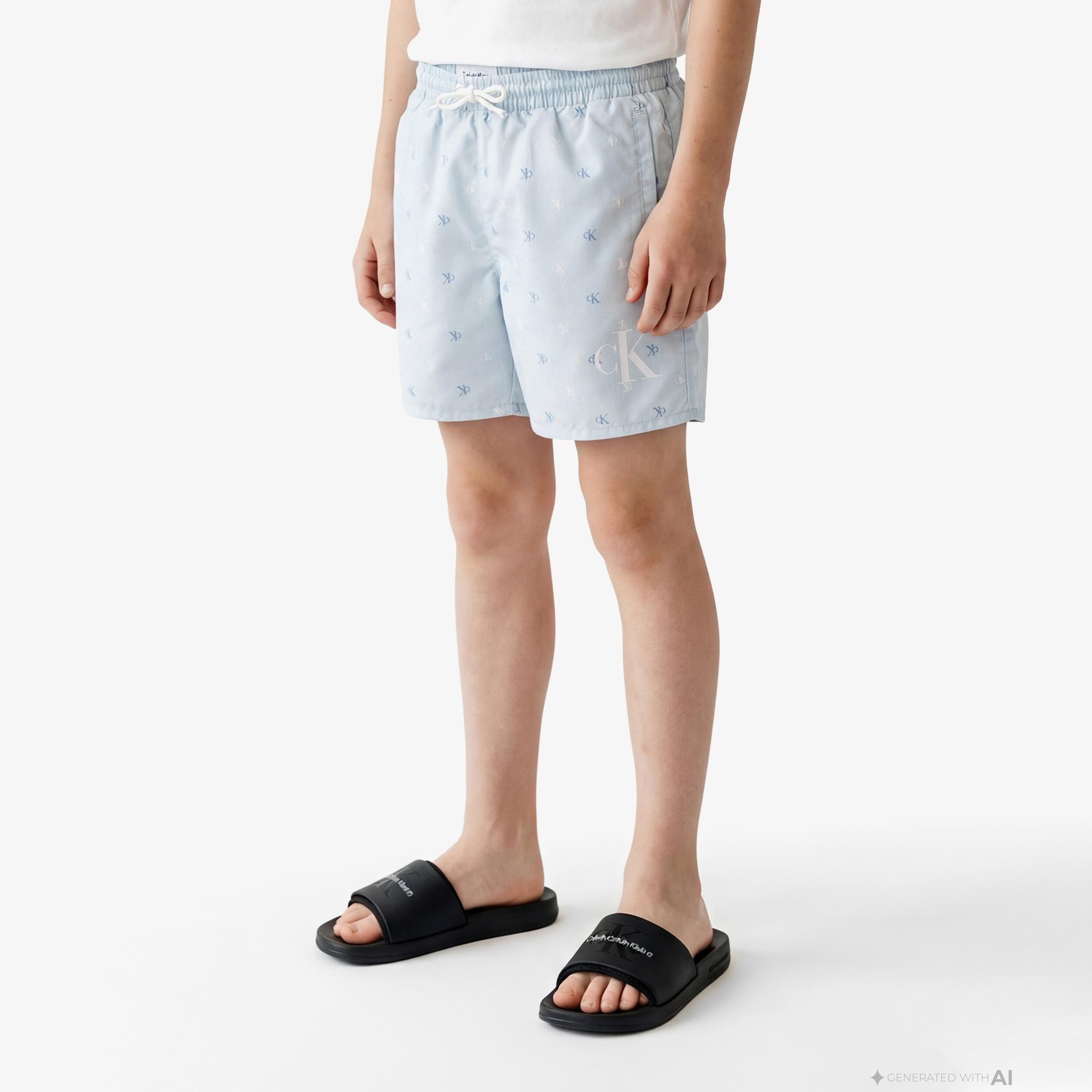 Calvin Klein Medium Drawstring-Print Çocuk Mavi Deniz Şortu
