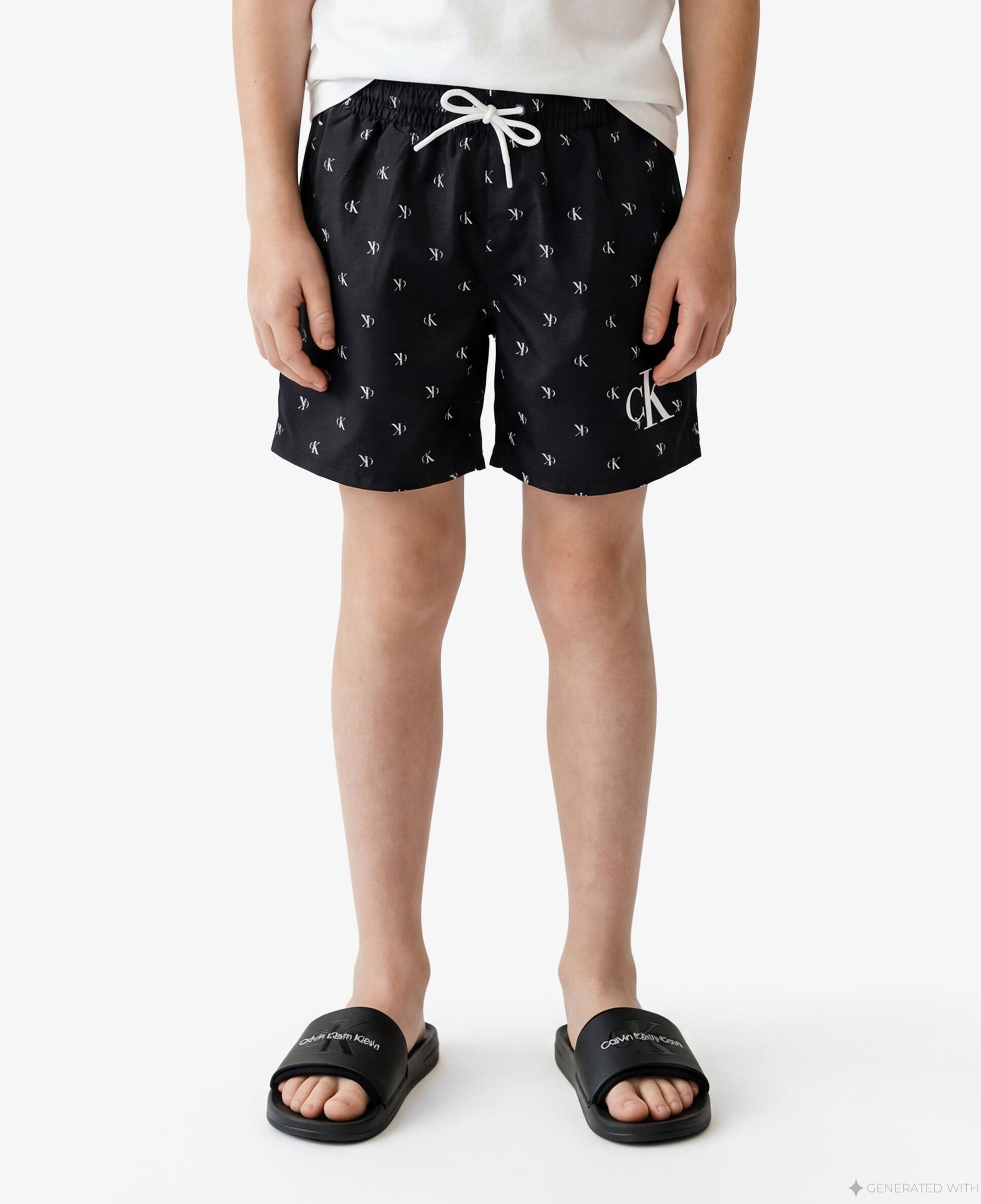 Calvin Klein Medium Drawstring-Print Çocuk Siyah Deniz Şortu