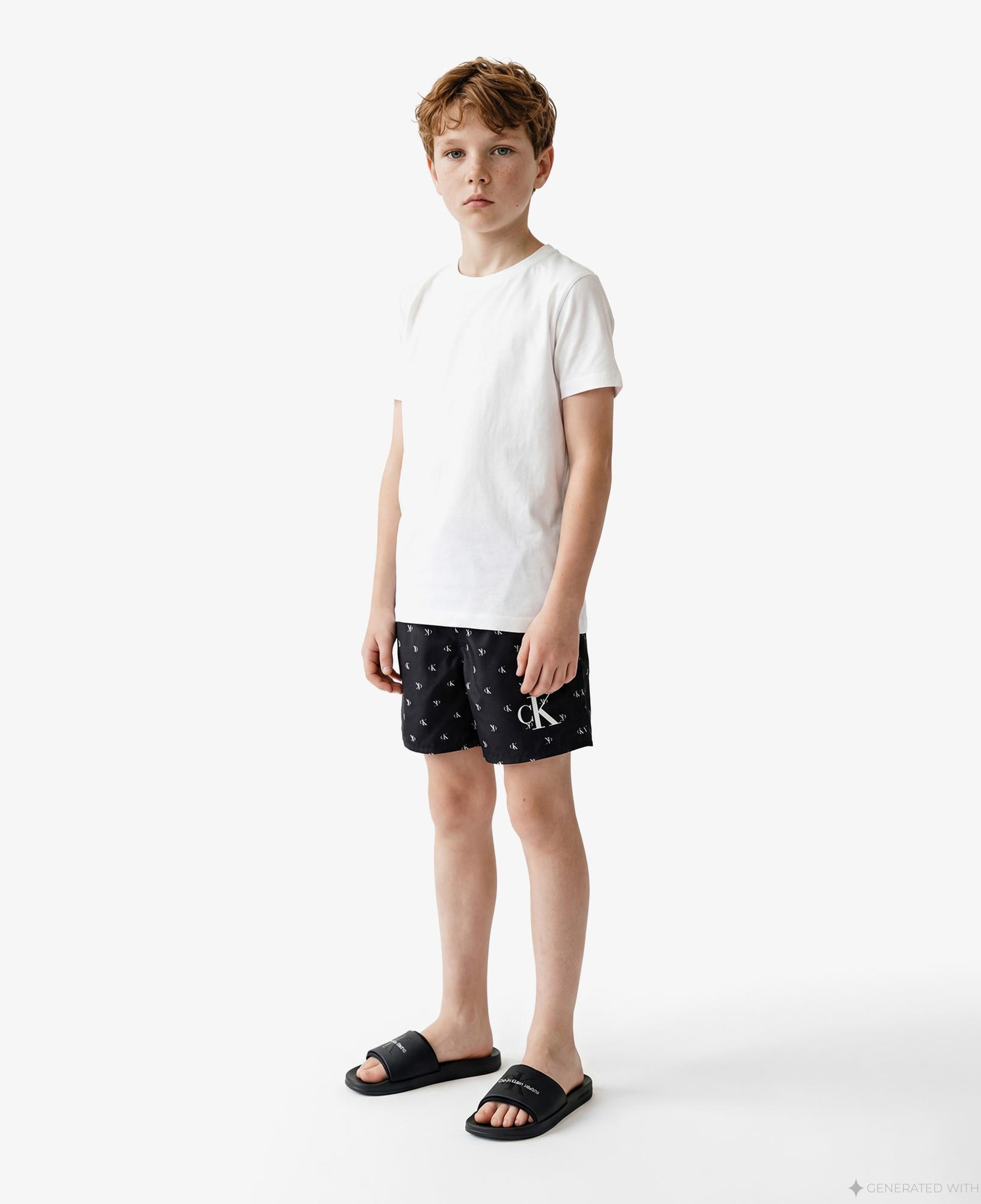 Calvin Klein Medium Drawstring-Print Çocuk Siyah Deniz Şortu