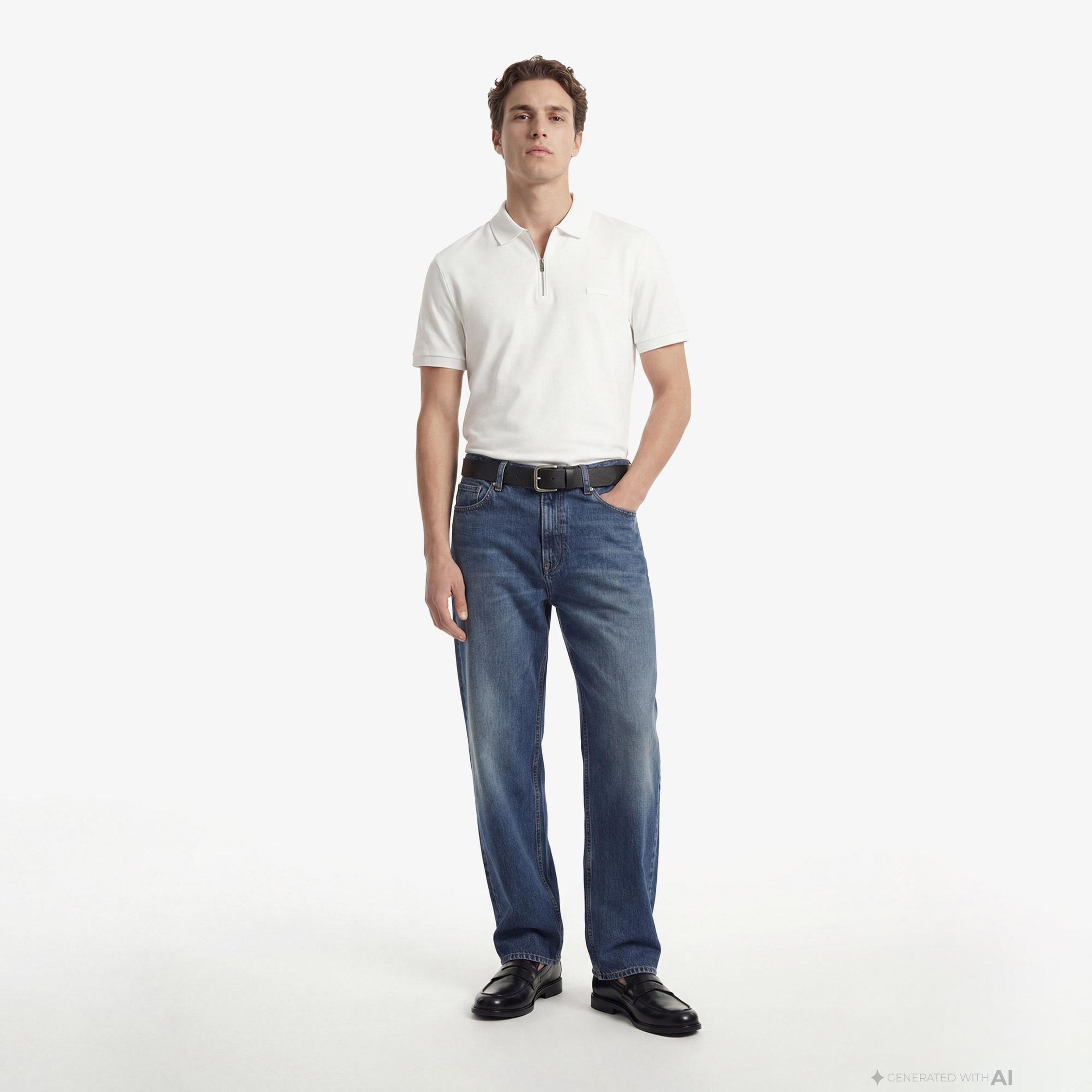 Calvin Klein Slim Supima Zip Erkek Beyaz Polo