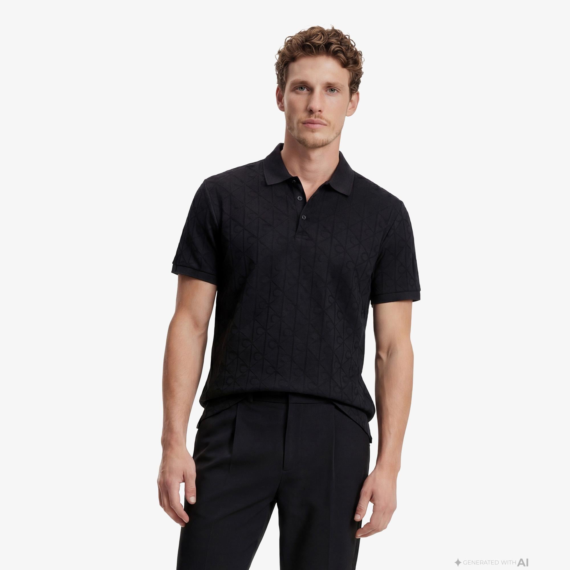 Calvin Klein Mercerized Emblem Jacquar Erkek Siyah Polo