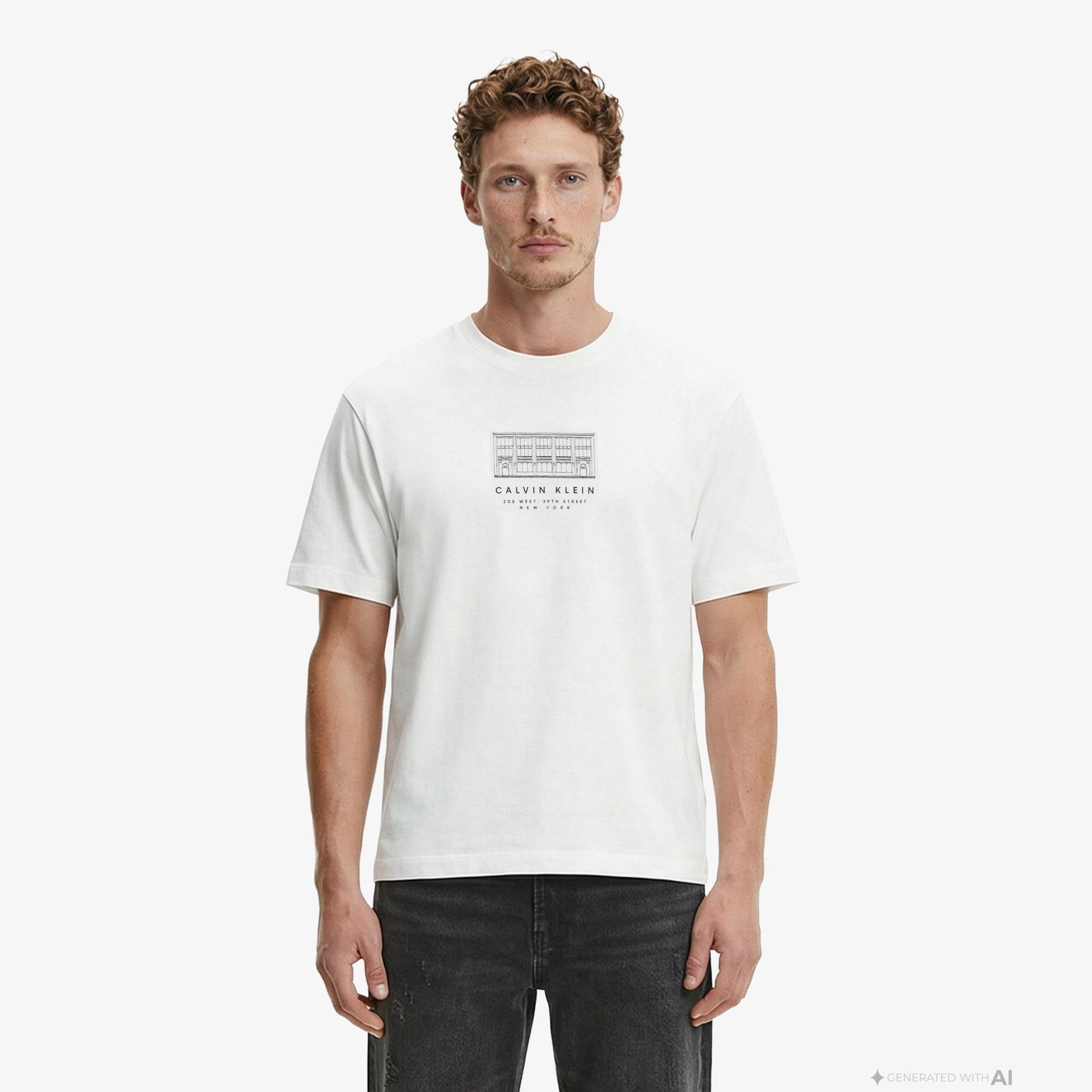 Calvin Klein 16S March Graphic Seasonal Erkek Beyaz T-Shirt