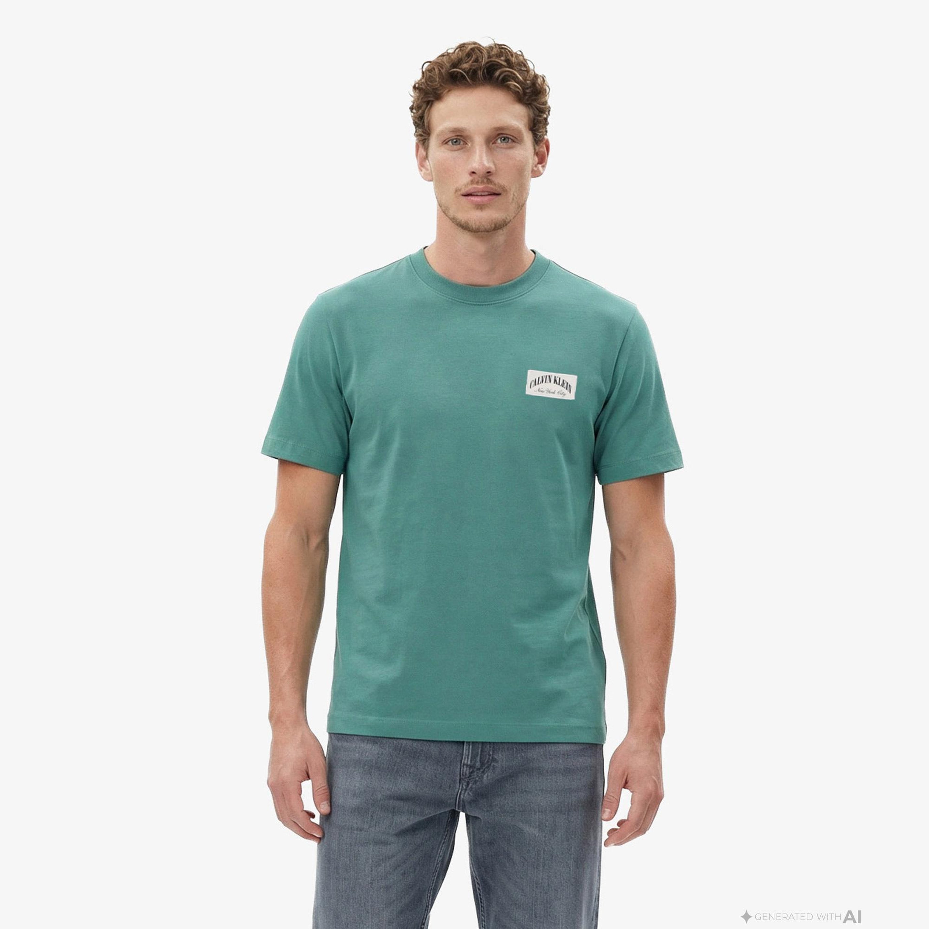 Calvin Klein 20S Easy Collegiate Badge  Erkek Yeşil T-Shirt