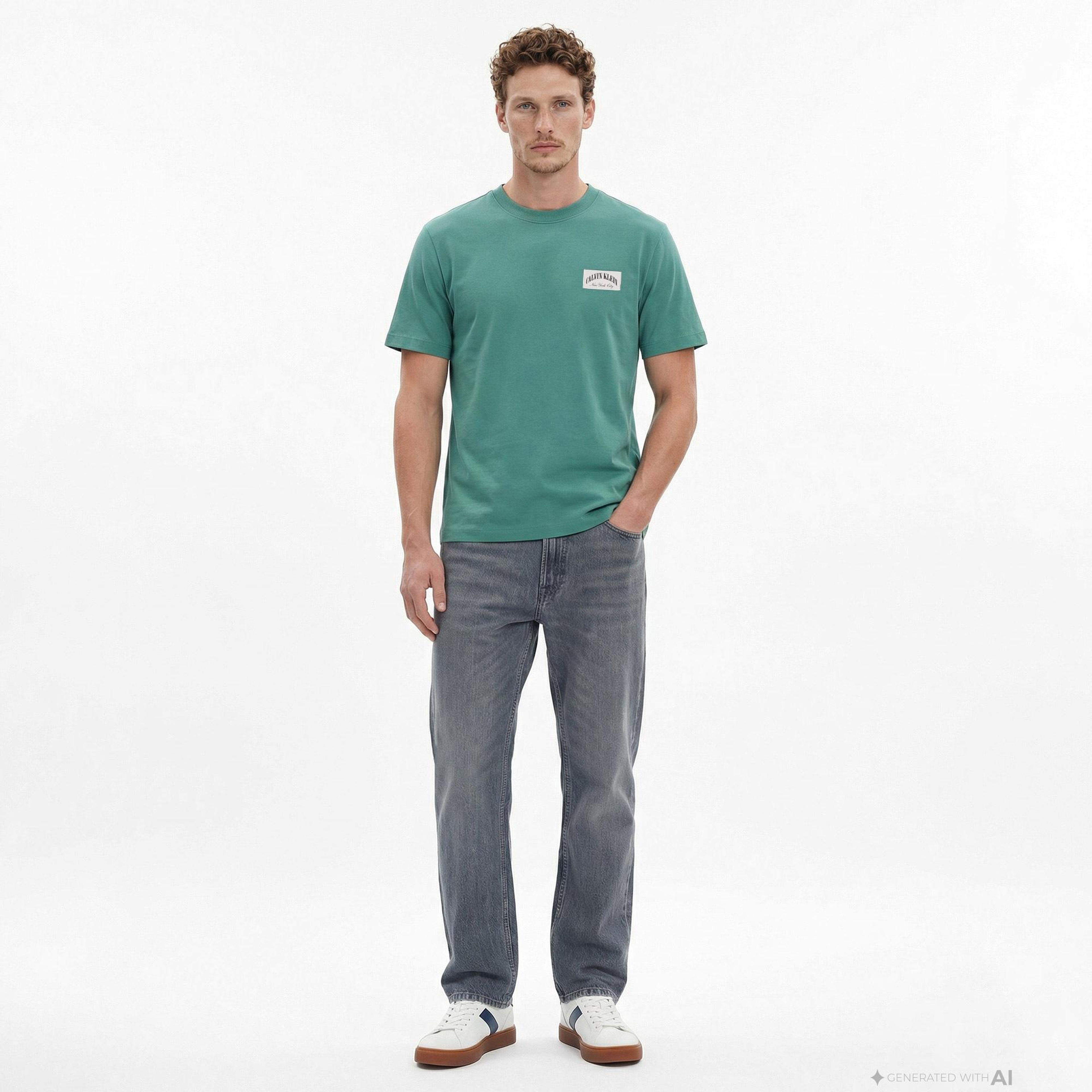 Calvin Klein 20S Easy Collegiate Badge Erkek Yeşil T-Shirt