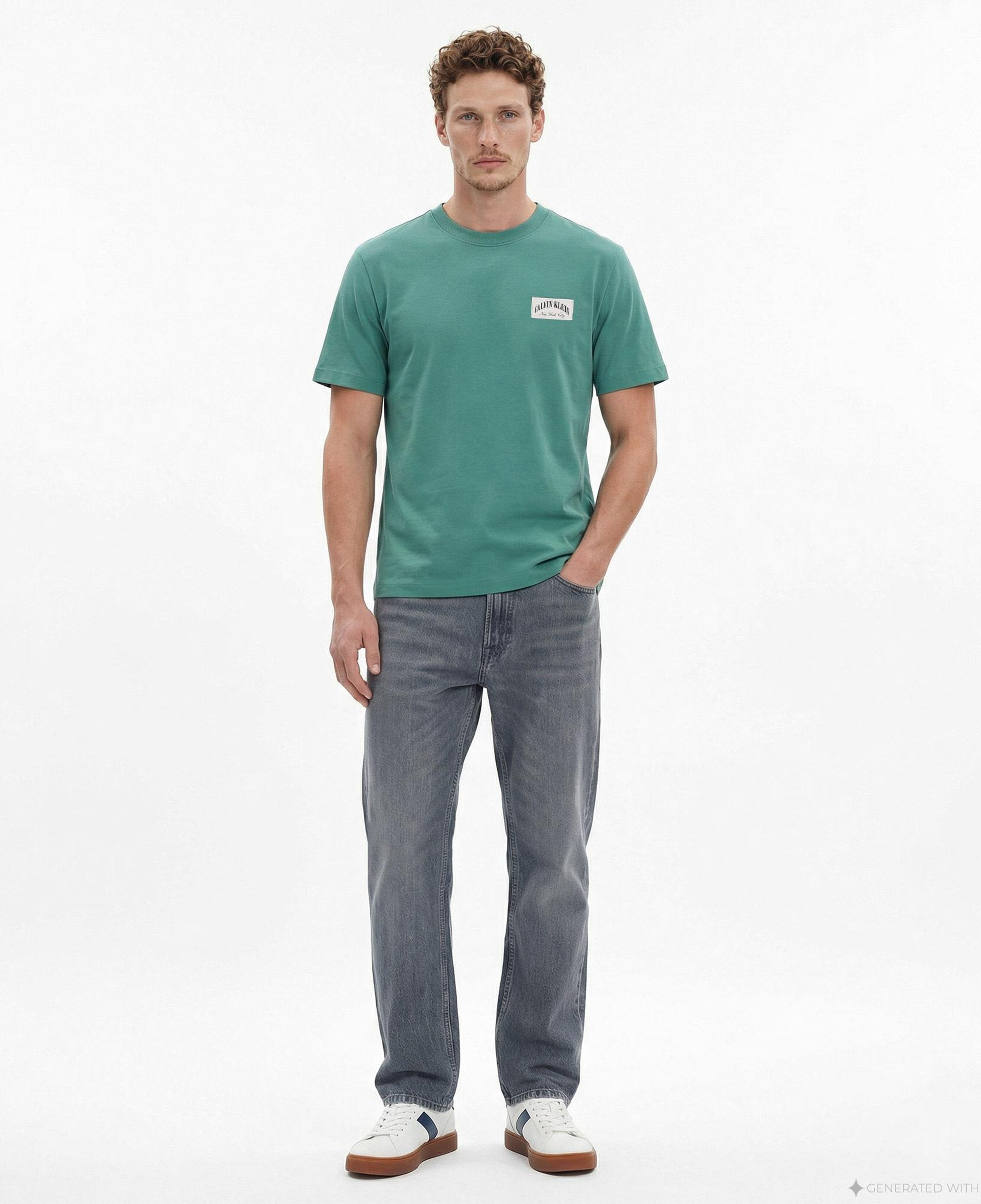 Calvin Klein 20S Easy Collegiate Badge Erkek Yeşil T-Shirt