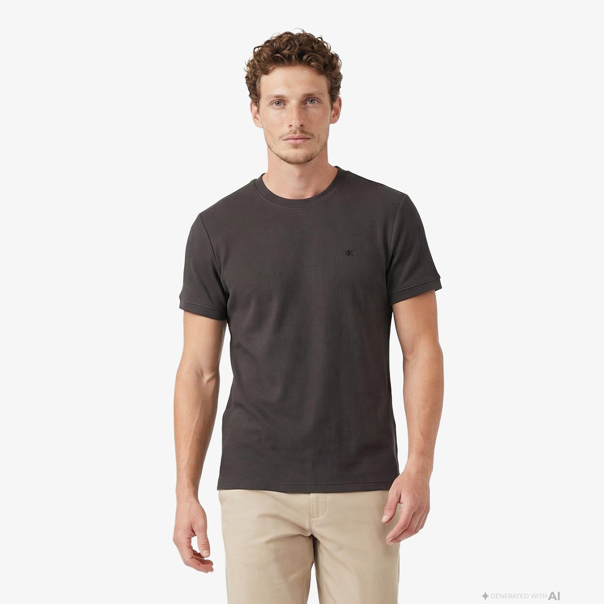 Calvin Klein Slim Micro Waffle Crewnk Erkek Gri T-Shirt