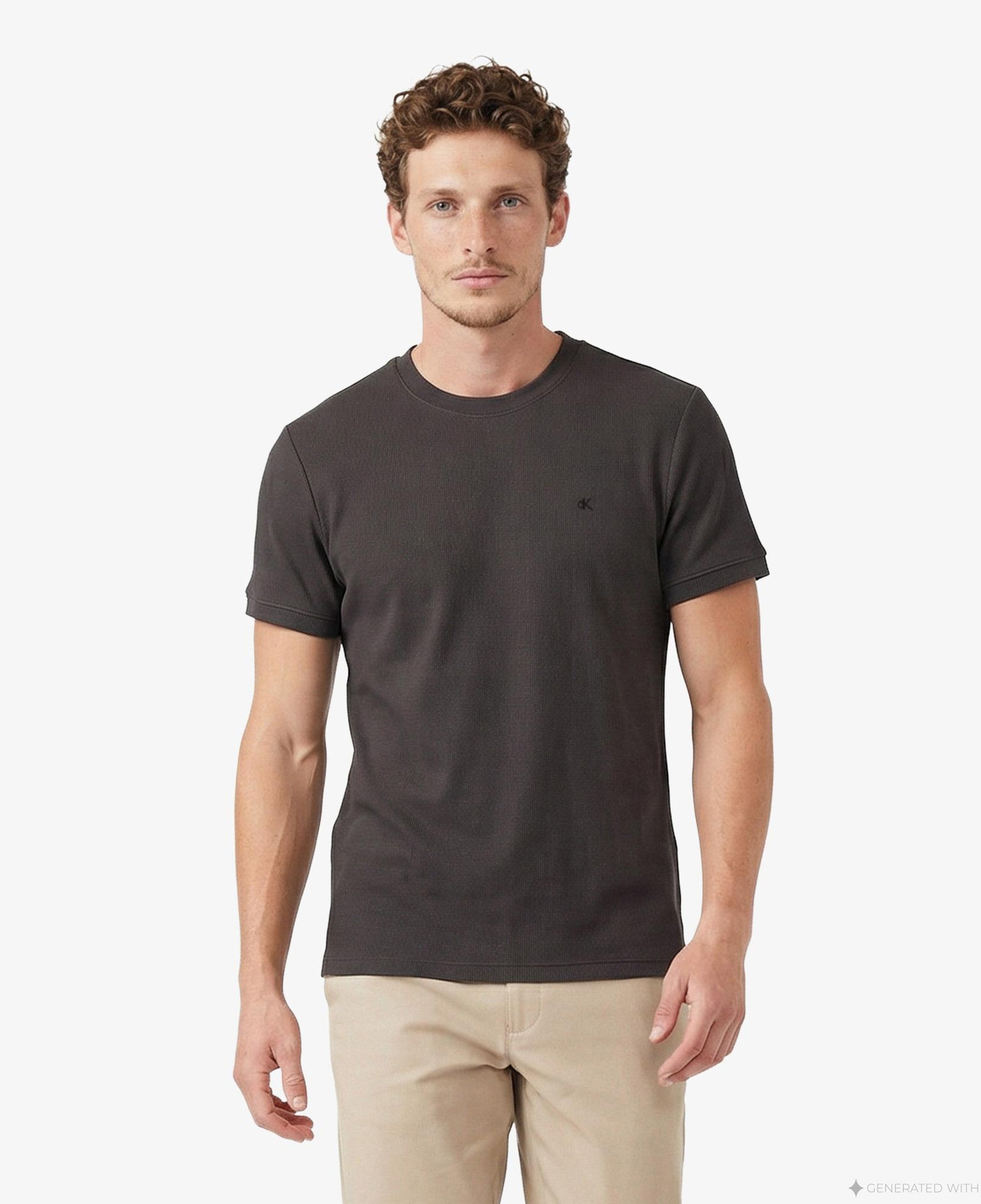 Calvin Klein Slim Micro Waffle Crewnk Erkek Gri T-Shirt
