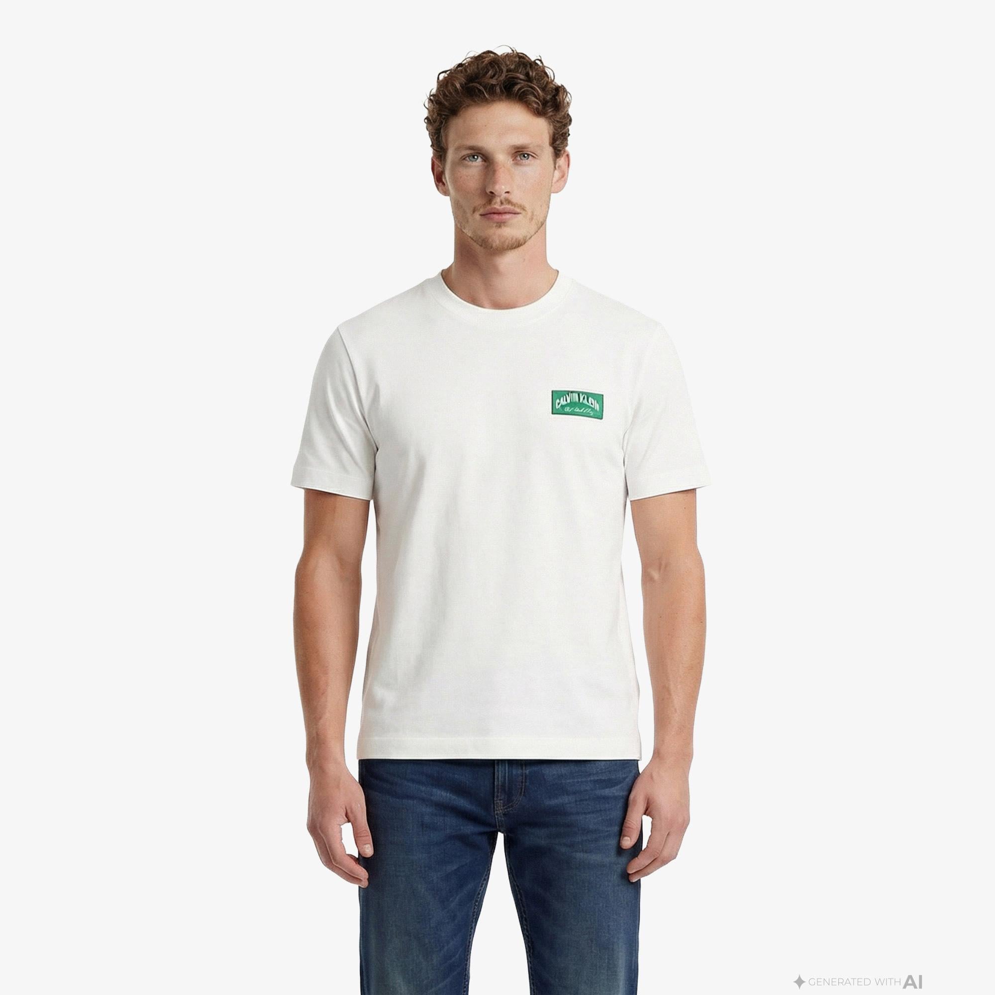 Calvin Klein 20S Easy Collegiate Badge Erkek Beyaz T-Shirt