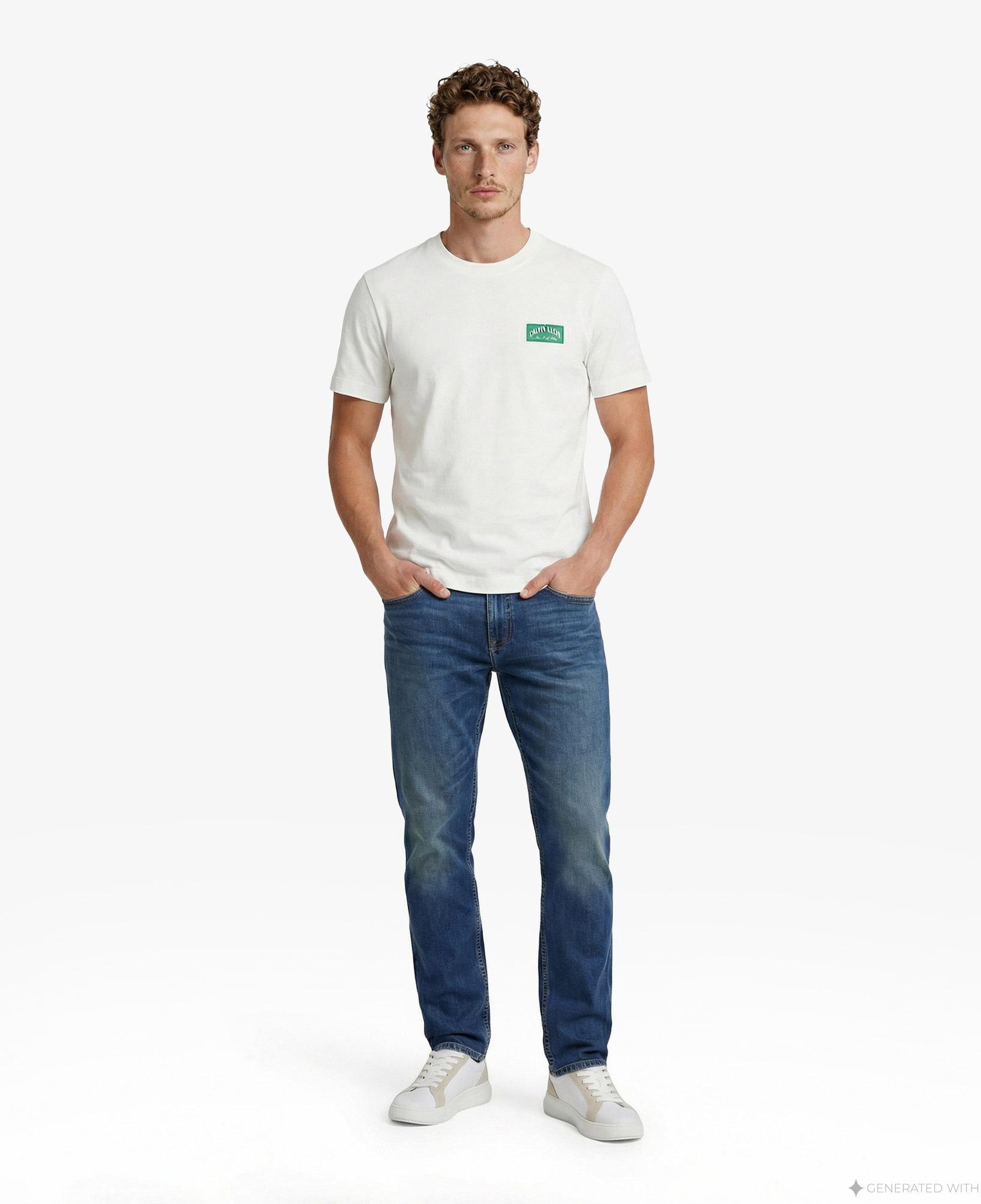 Calvin Klein 20S Easy Collegiate Badge Erkek Beyaz T-Shirt
