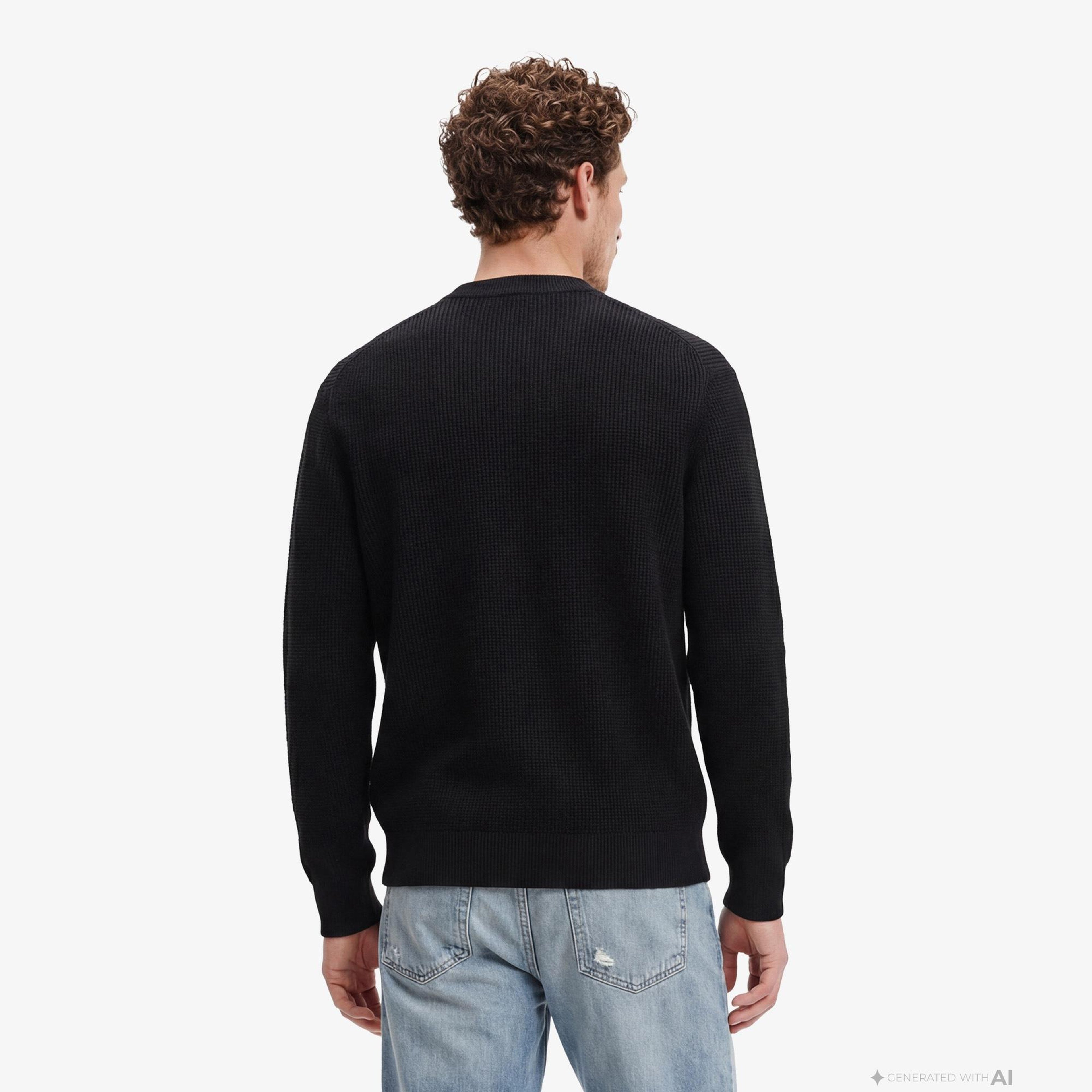 Calvin Klein Cotton Waffle Erkek Siyah Triko