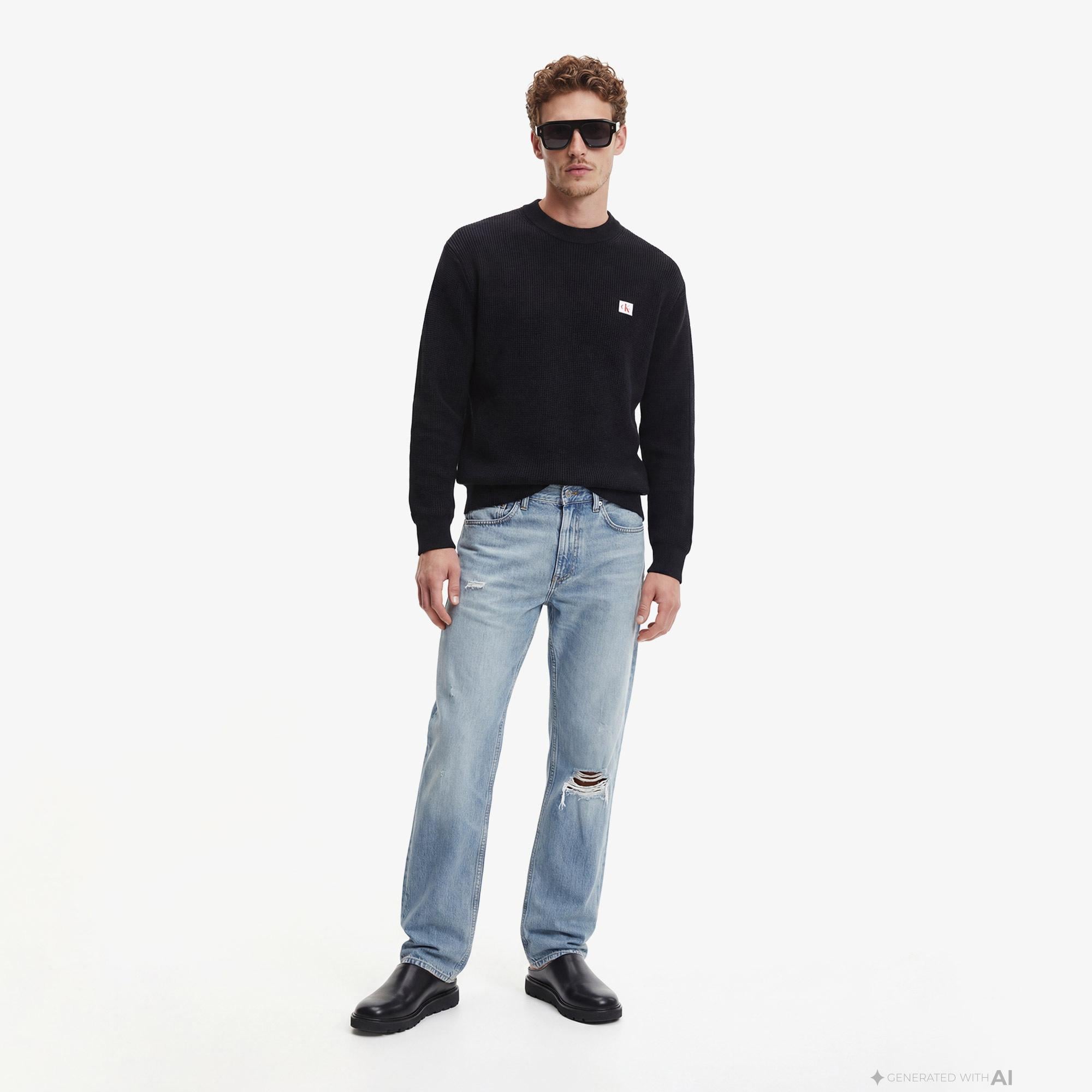Calvin Klein Cotton Waffle Erkek Siyah Triko