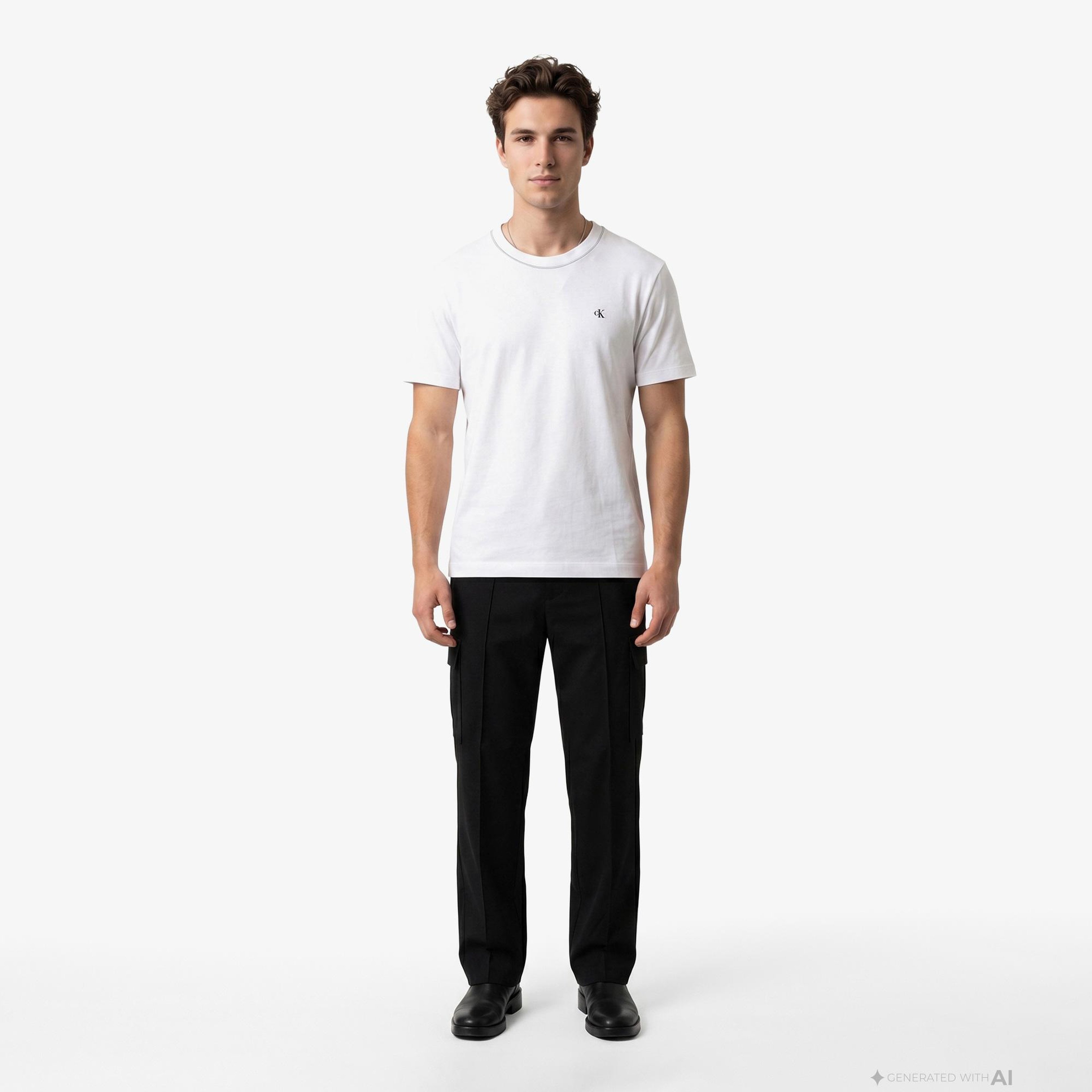 Calvin Klein Contrast Collar Stitch Crewnk Erkek Beyaz T-Shirt