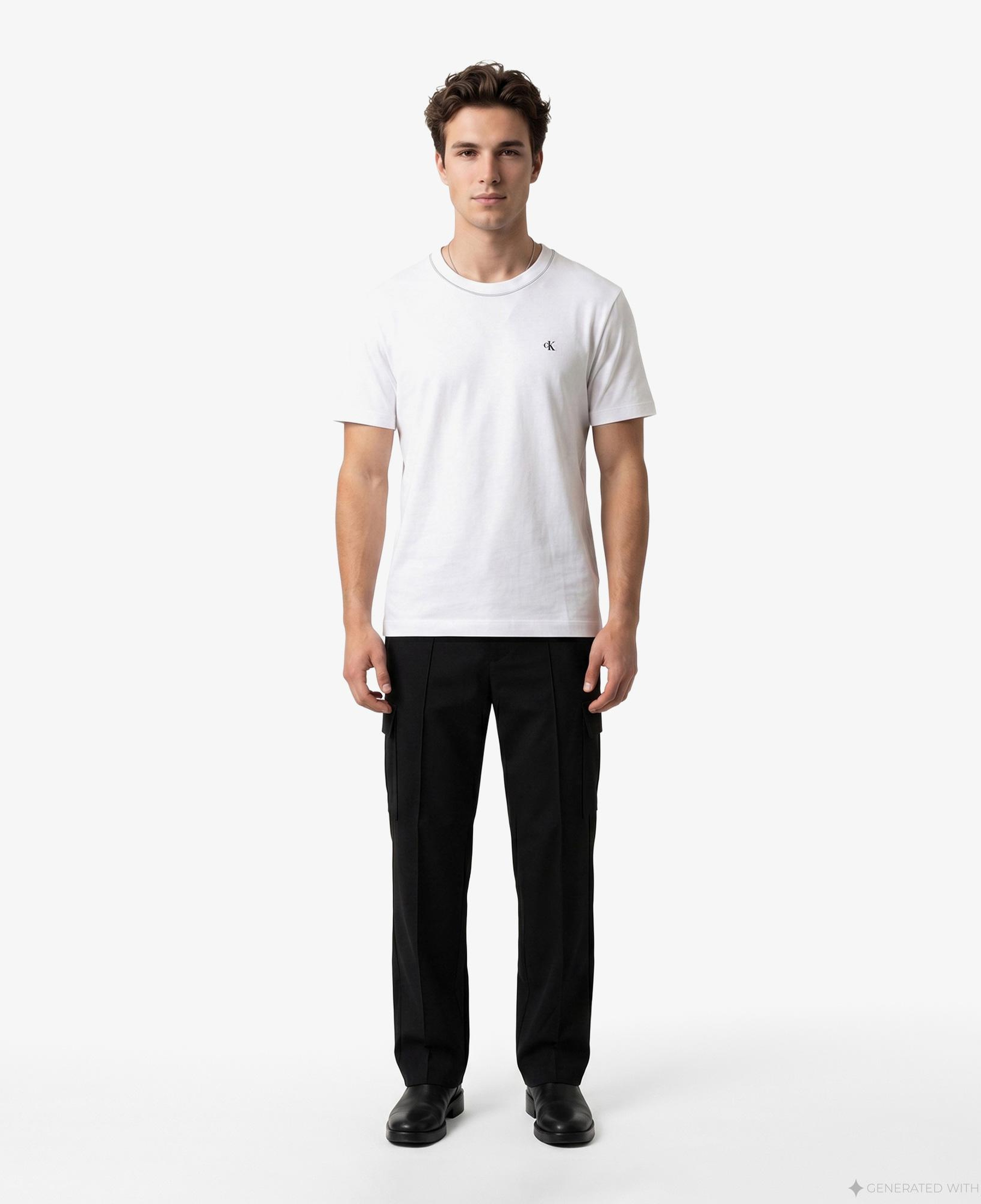 Calvin Klein Contrast Collar Stitch Crewnk Erkek Beyaz T-Shirt