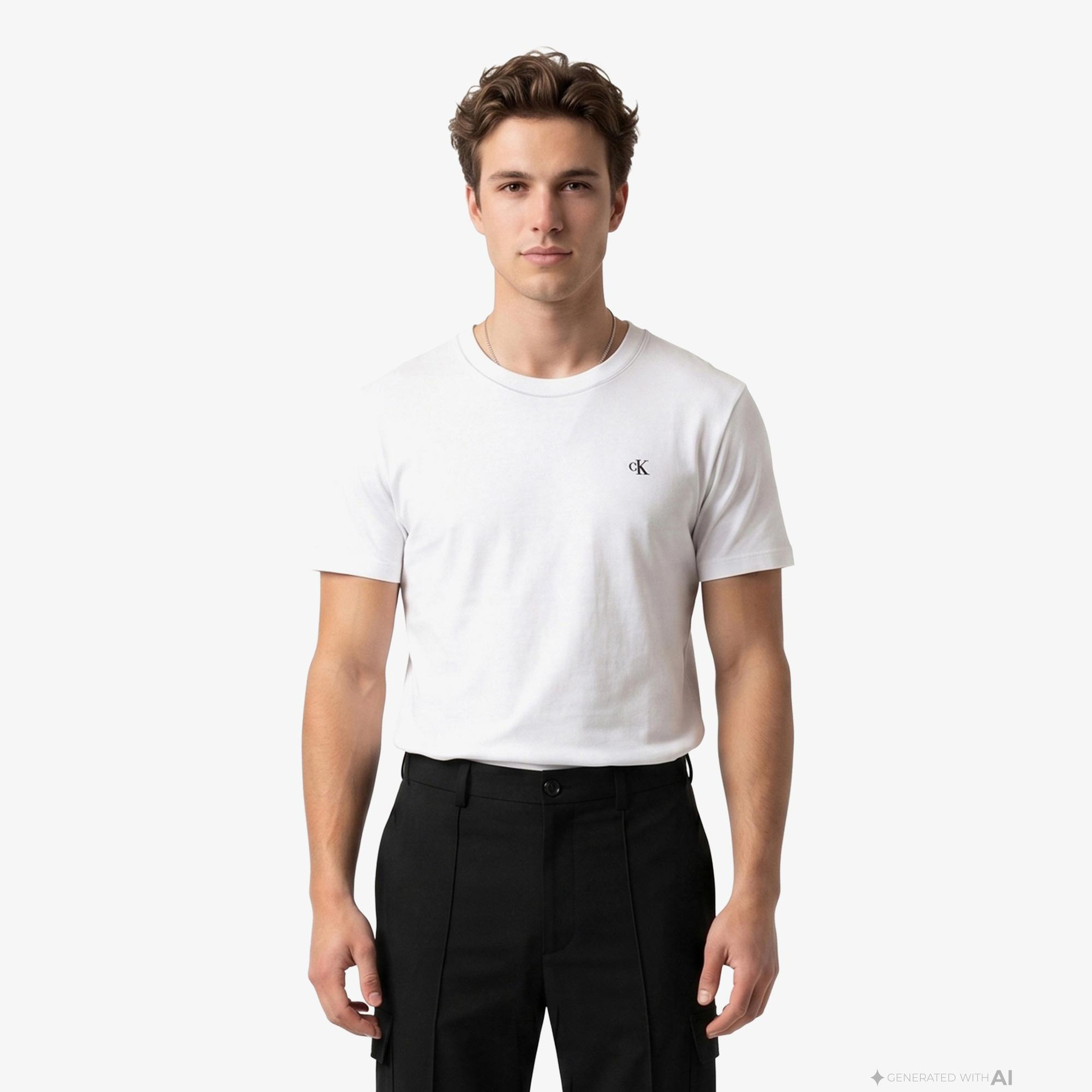Calvin Klein Contrast Collar Stitch Crewnk Erkek Beyaz T-Shirt
