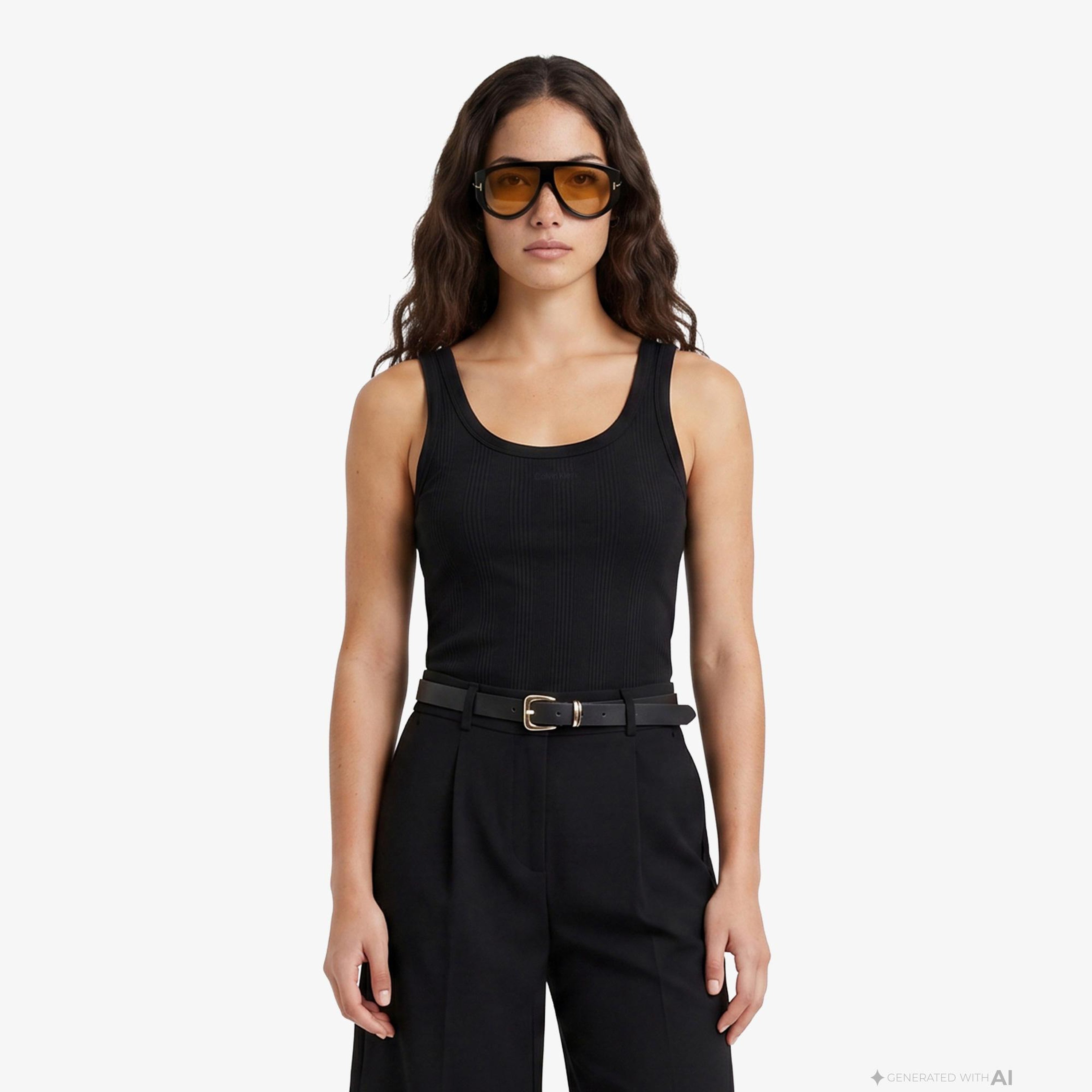 Calvin Klein Varigated Nano Logo Kadın Siyah Kolsuz T-Shirt