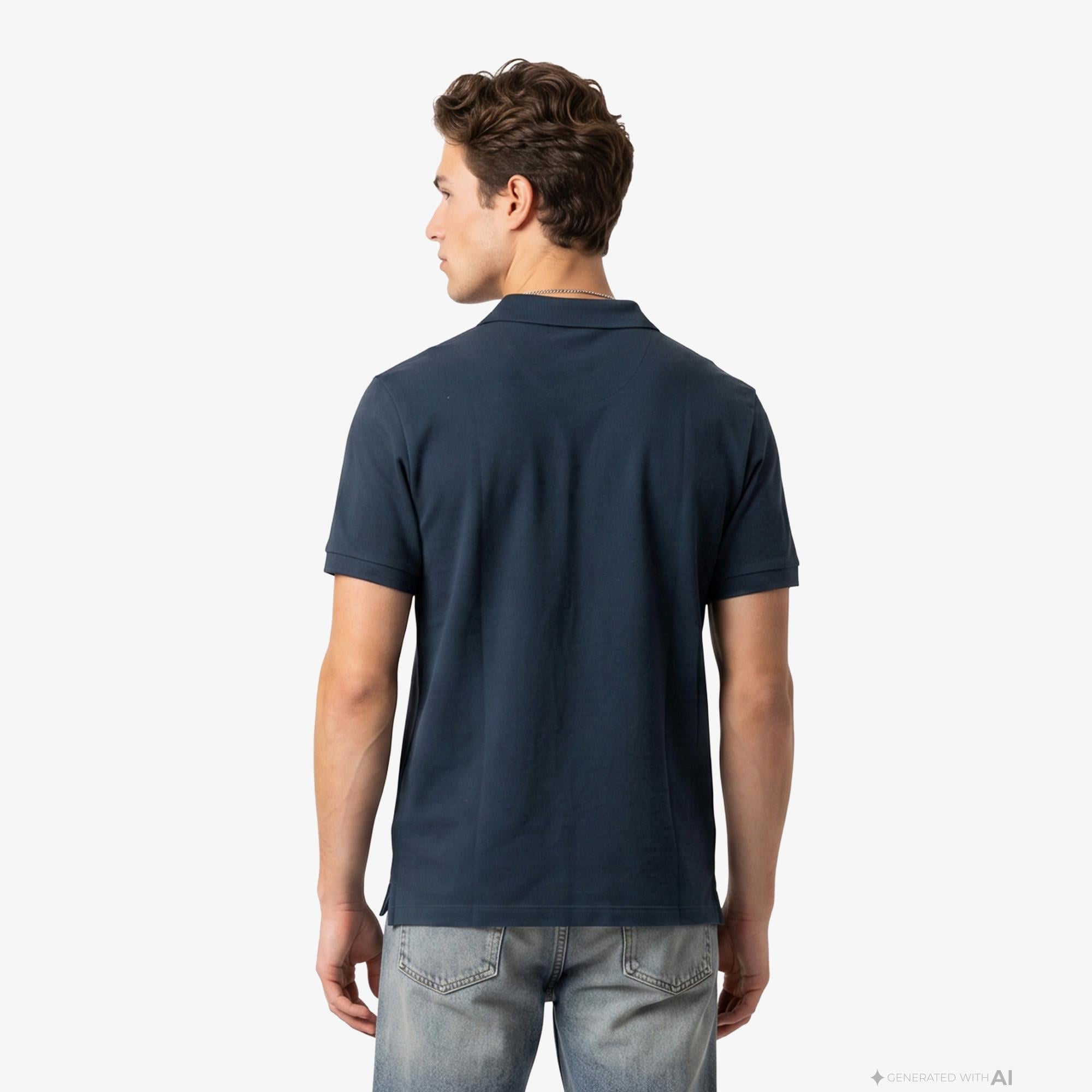 Calvin Klein Open Collar Casual Pique Erkek Mavi Polo