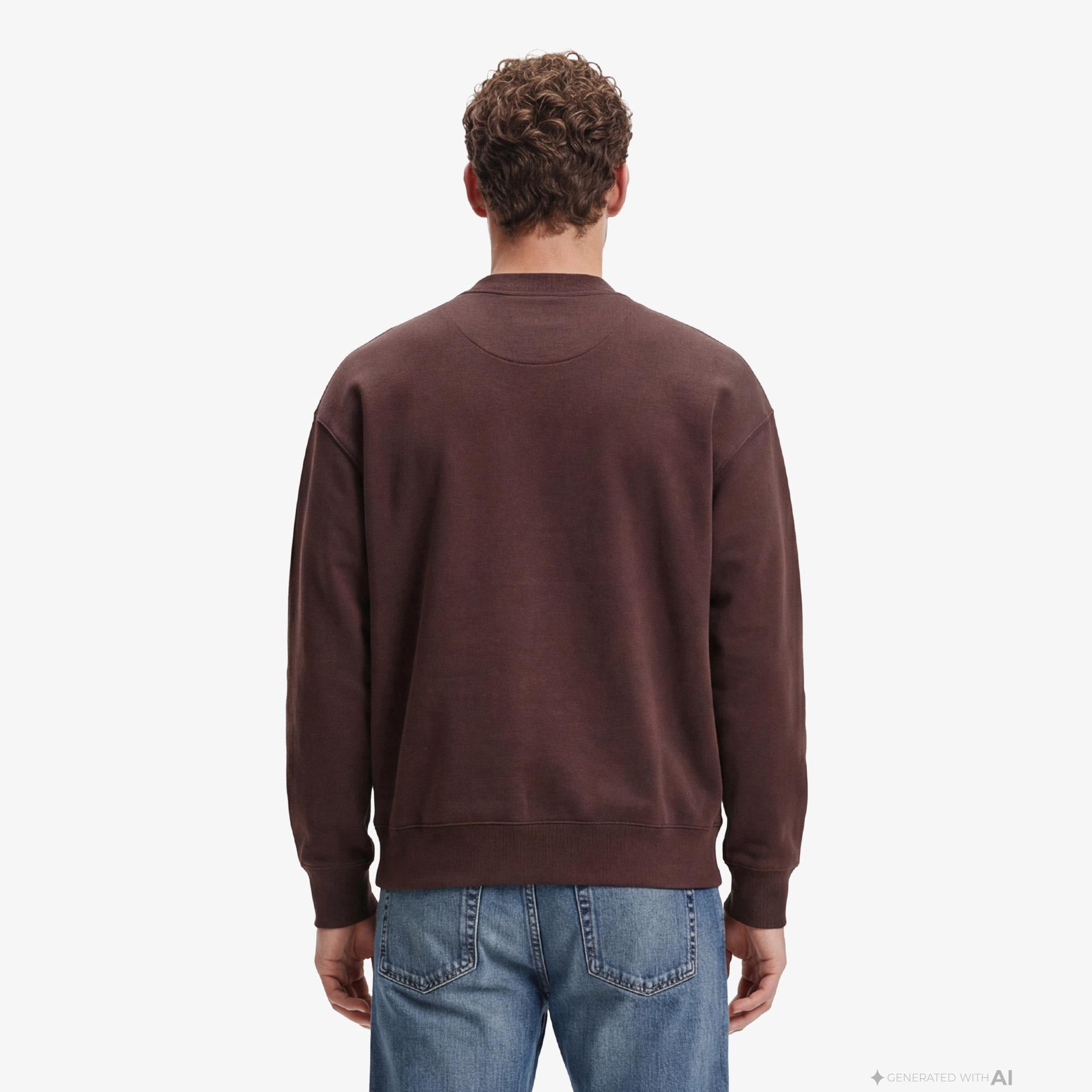 Calvin Klein Premium Terry Monologo Erkek Kahverengi Sweatshirt