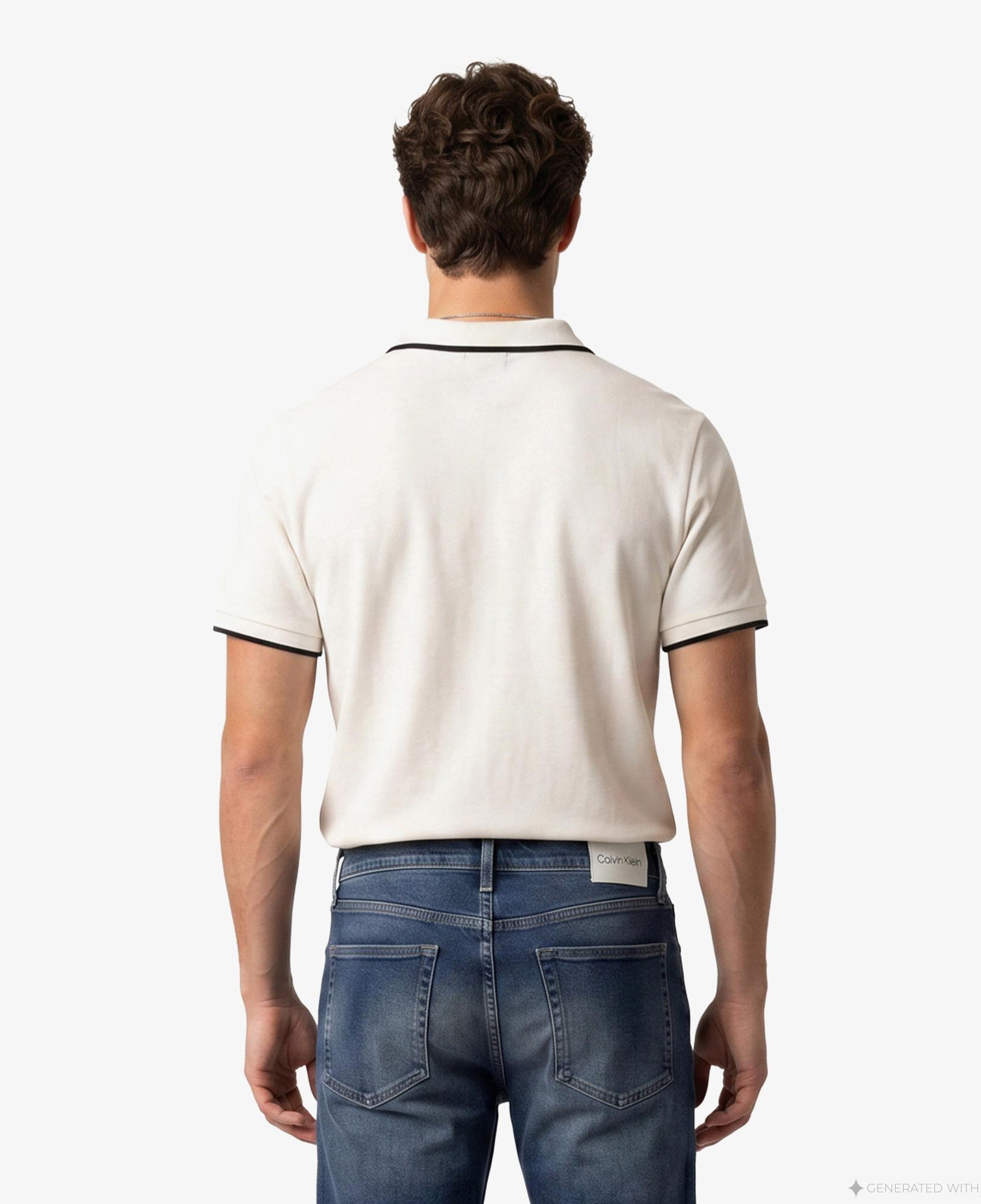 Calvin Klein Tipped Zip Pique Erkek Beyaz Polo