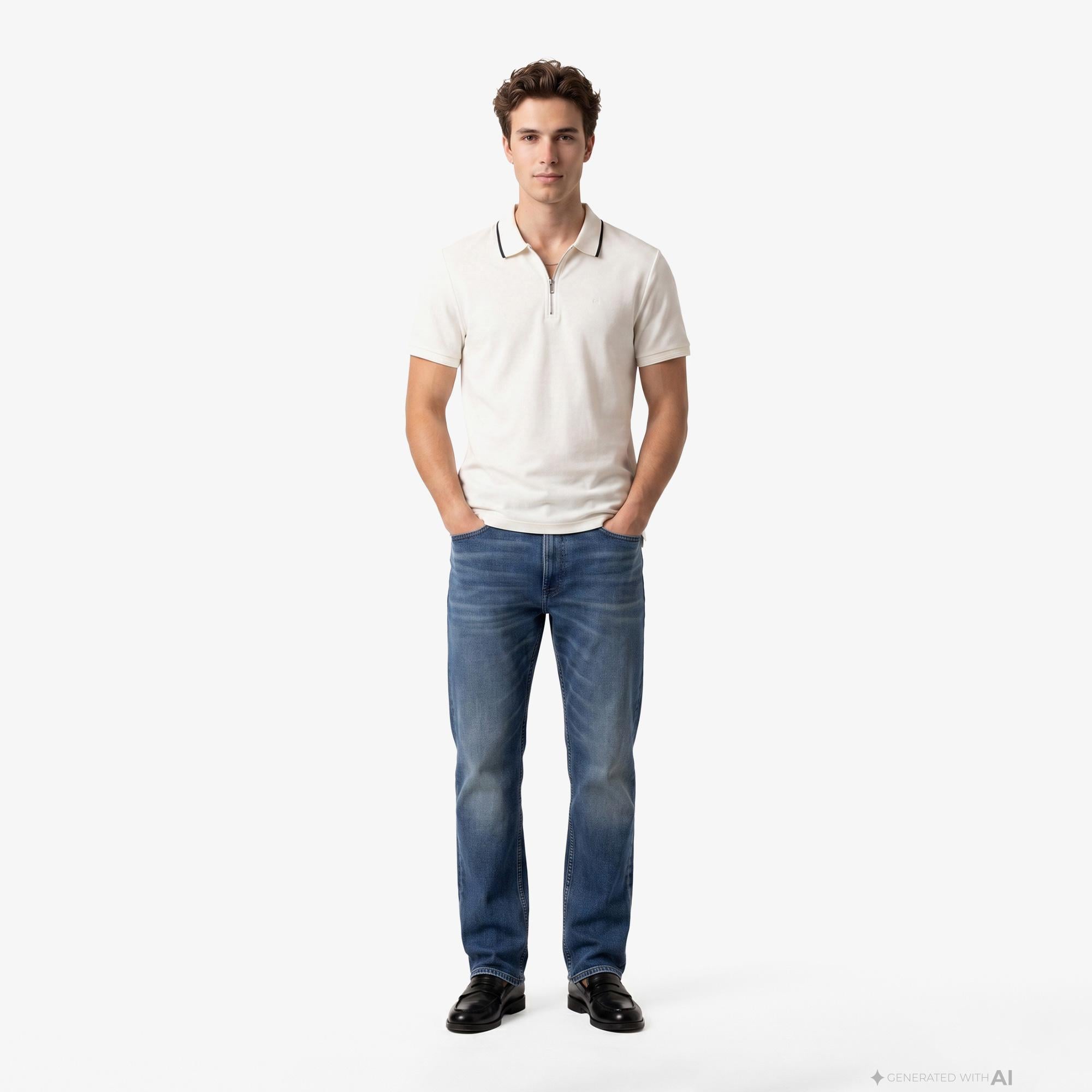 Calvin Klein Tipped Zip Pique Erkek Beyaz Polo