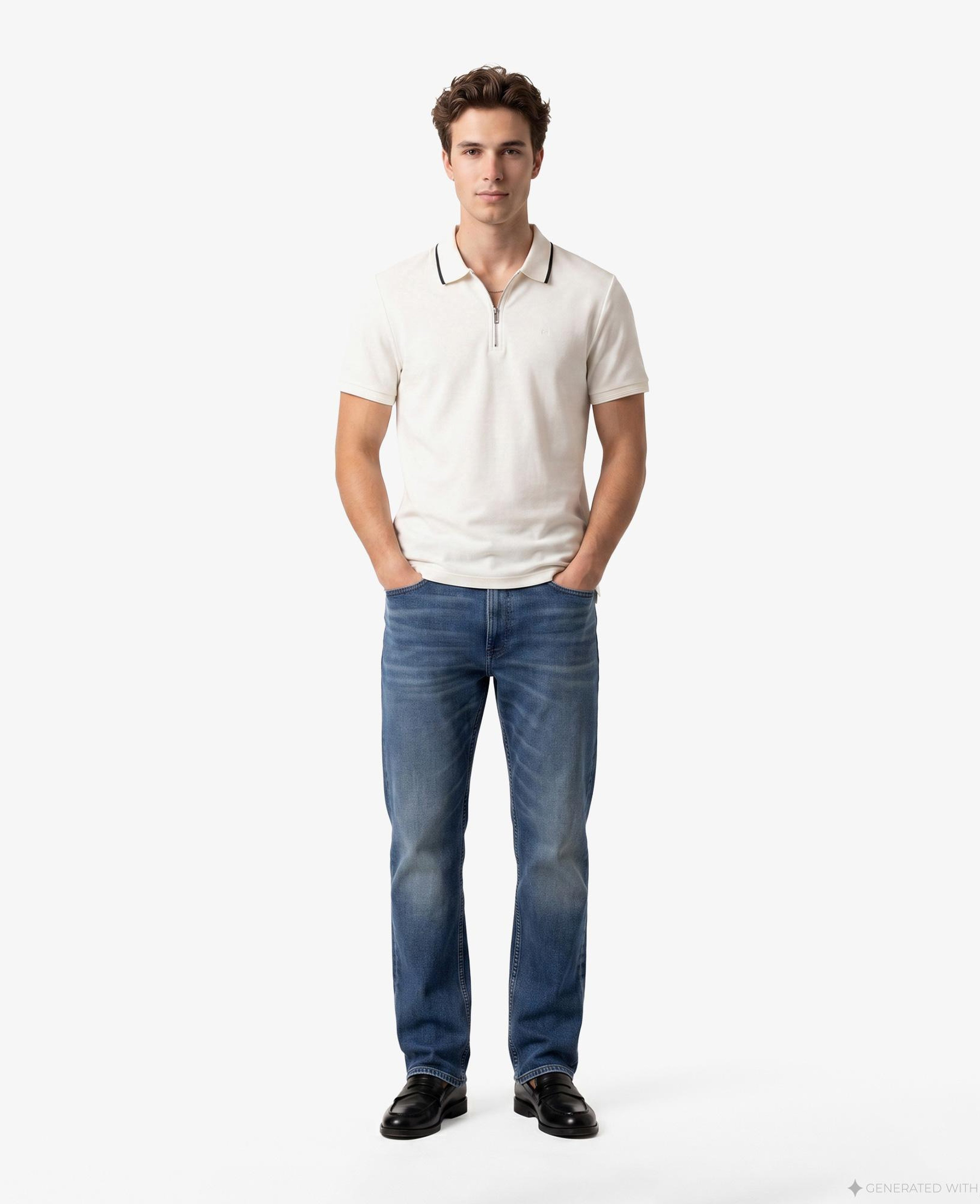 Calvin Klein Tipped Zip Pique Erkek Beyaz Polo