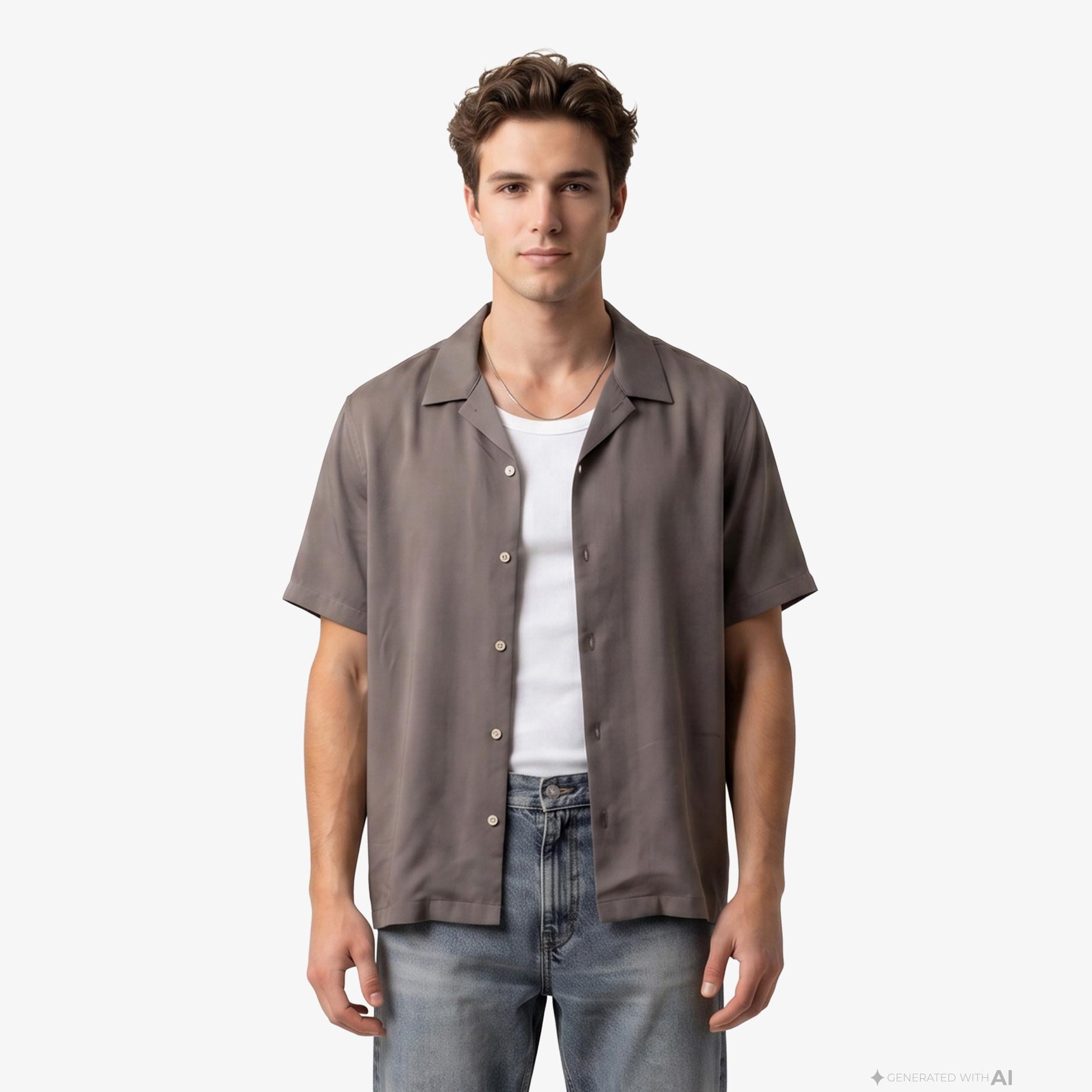 Calvin Klein Camp Collar Drapey Modal Erkek Kahverengi Gömlek