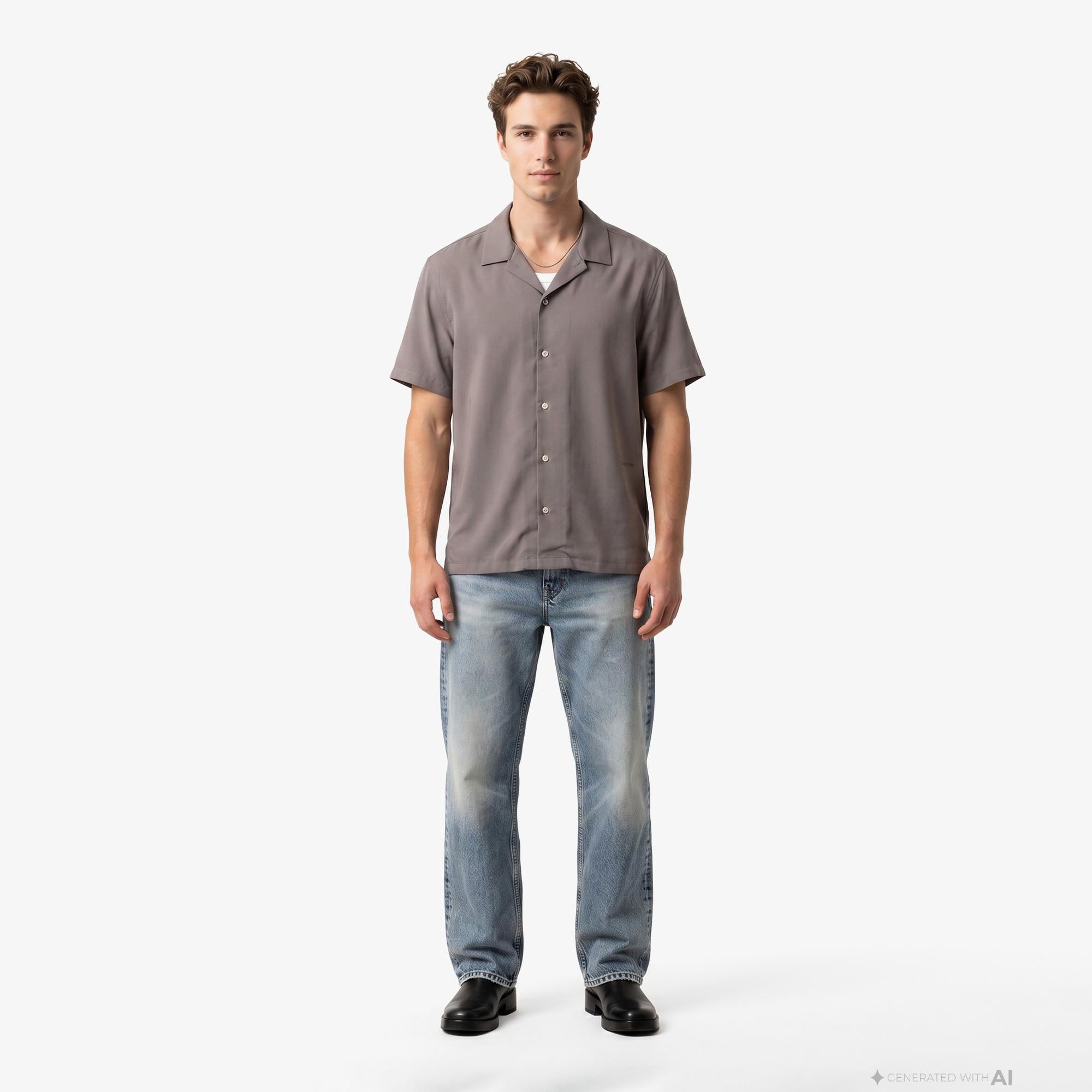 Calvin Klein Camp Collar Drapey Modal Erkek Kahverengi Gömlek
