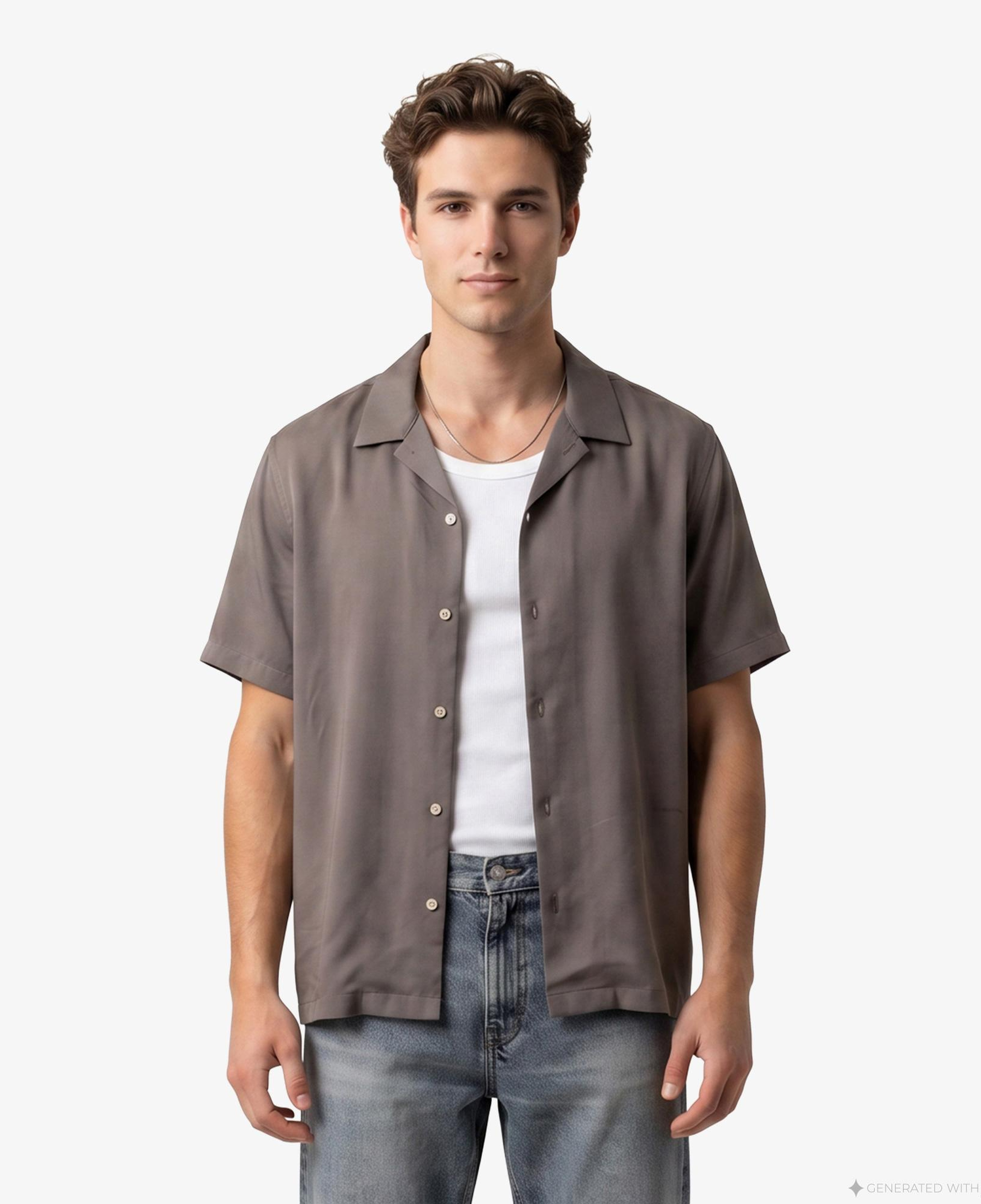 Calvin Klein Camp Collar Drapey Modal Erkek Kahverengi Gömlek