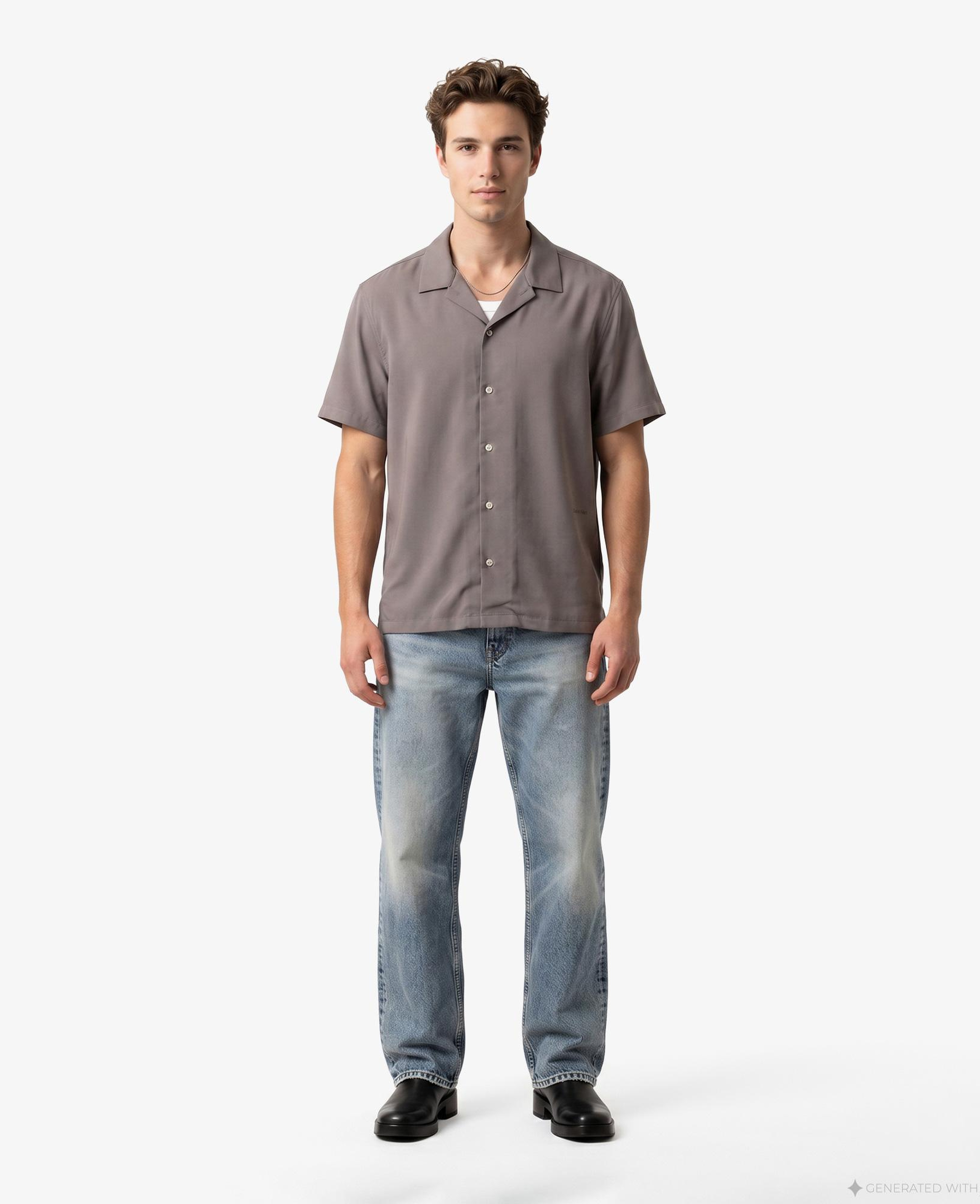 Calvin Klein Camp Collar Drapey Modal Erkek Kahverengi Gömlek
