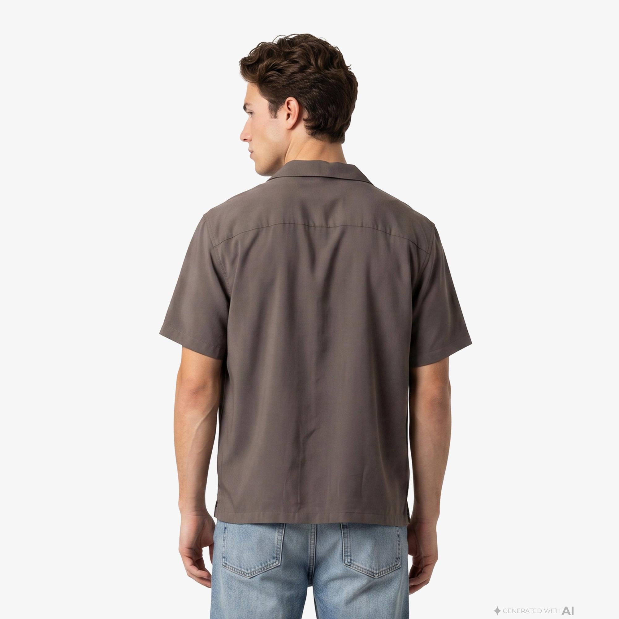 Calvin Klein Camp Collar Drapey Modal Erkek Kahverengi Gömlek