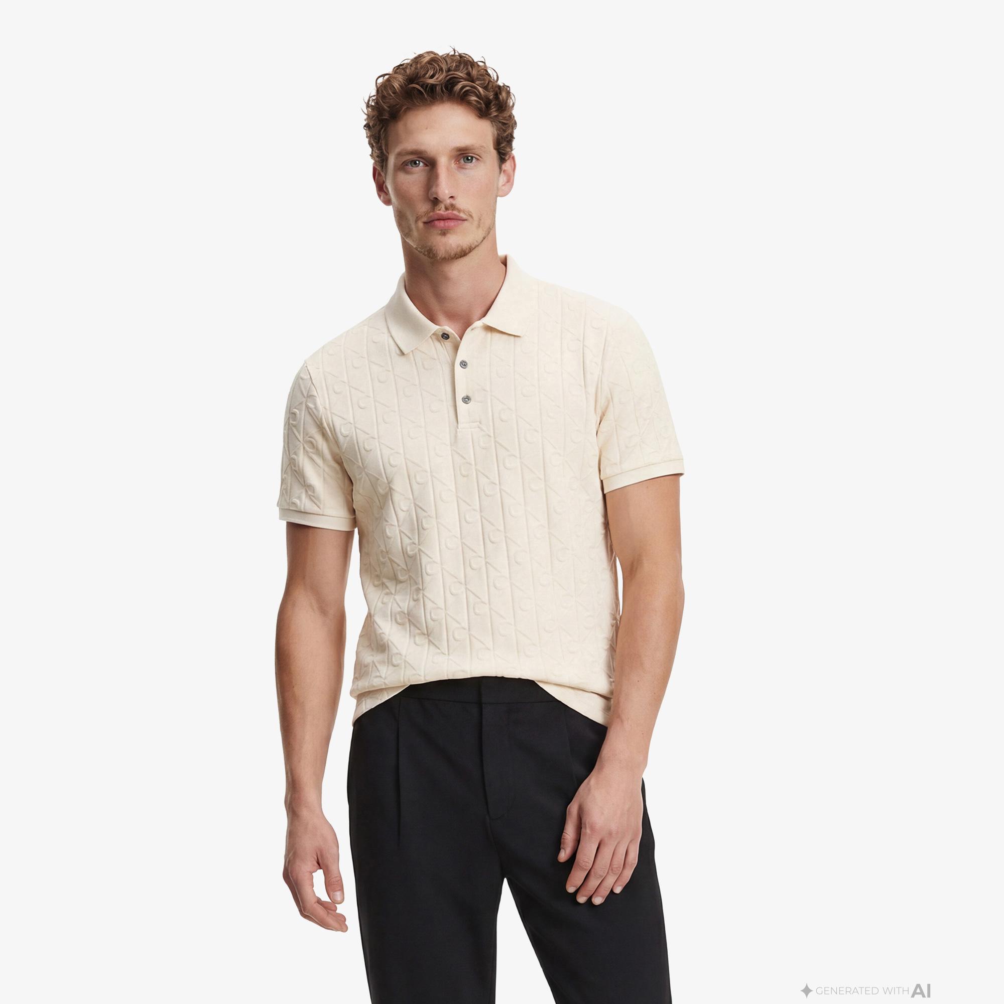 Calvin Klein Mercerized Emblem Jacquar Erkek Beyaz Polo