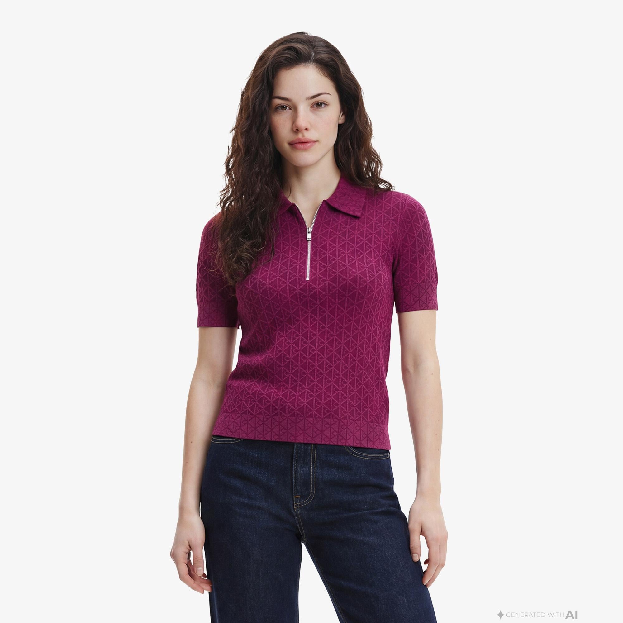 Calvin Klein Textured Kadın Mor Polo