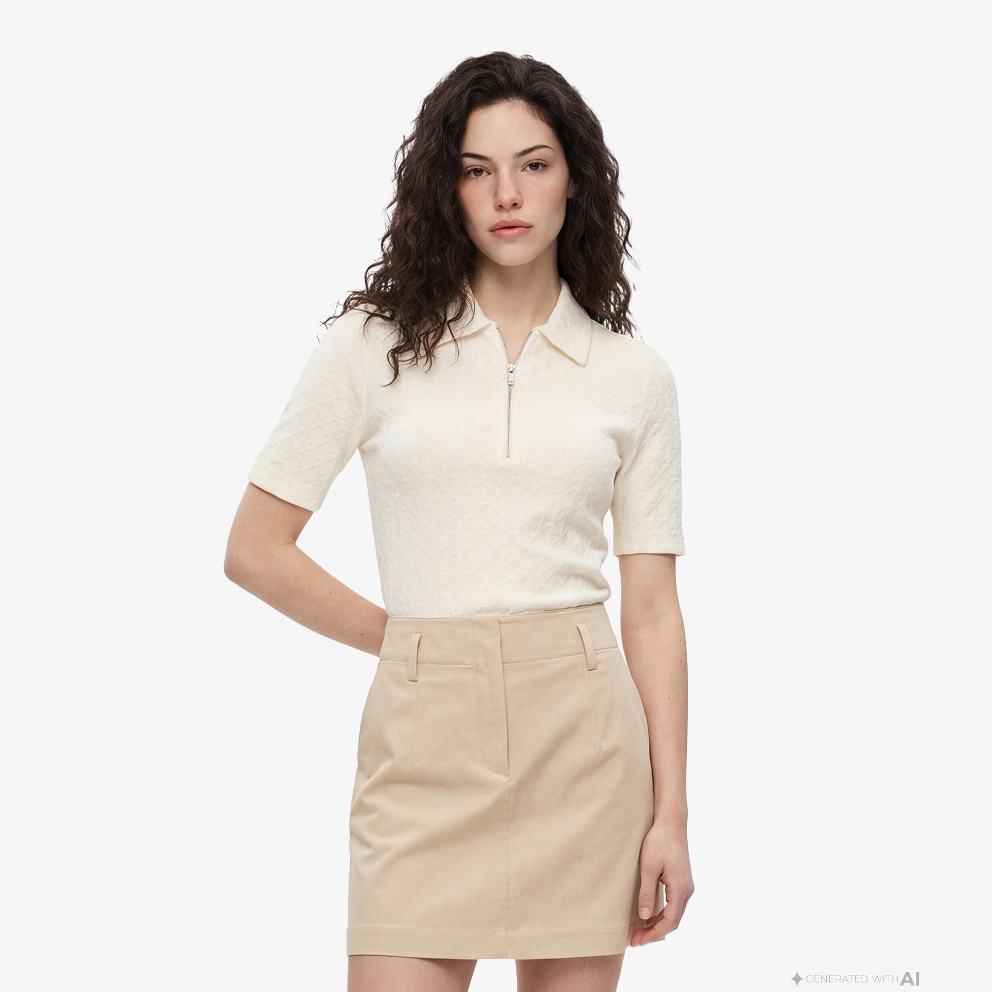 Calvin Klein Textured Kadın Beyaz Polo