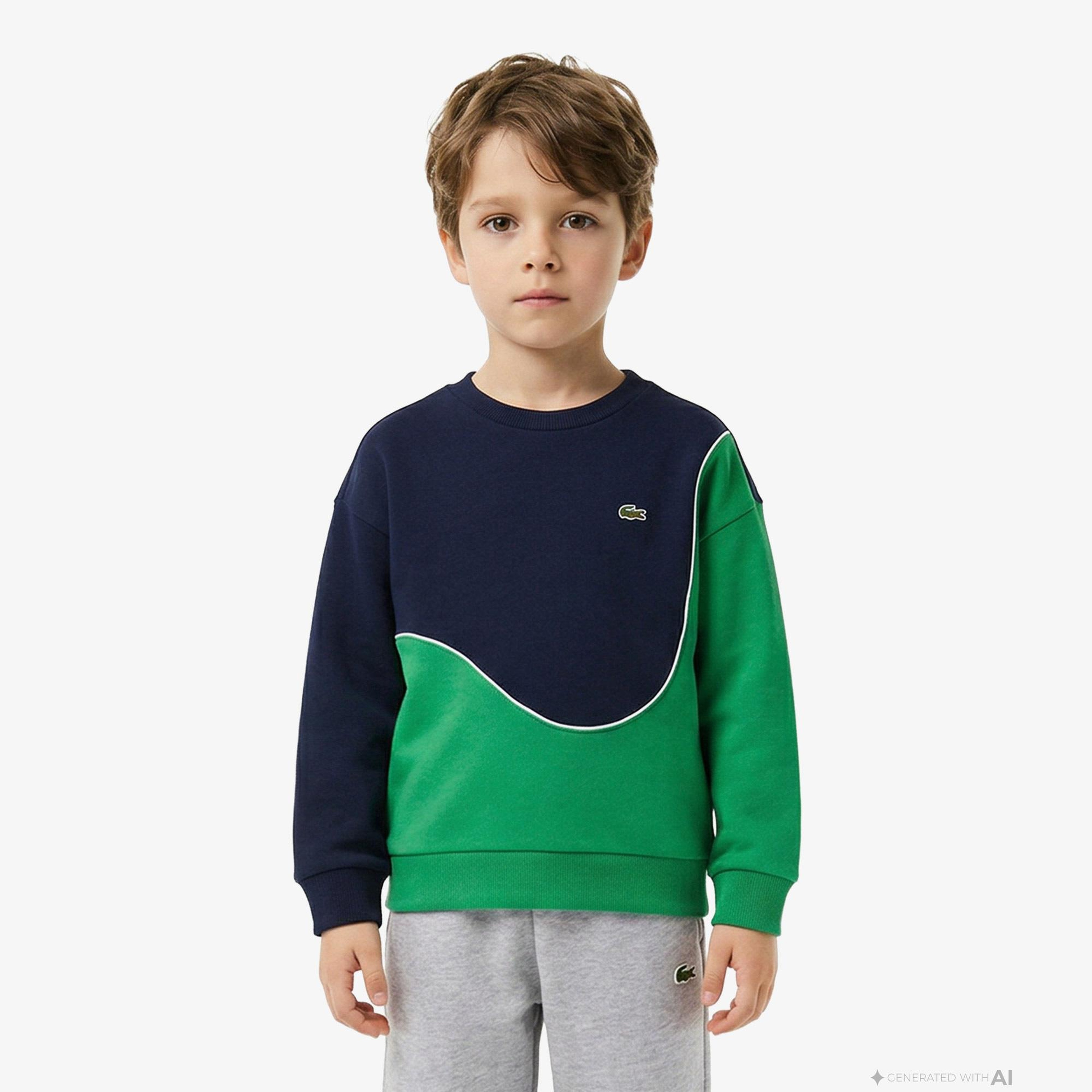 Lacoste Çocuk Bisiklet Yaka Renk Bloklu Lacivert Sweatshirt