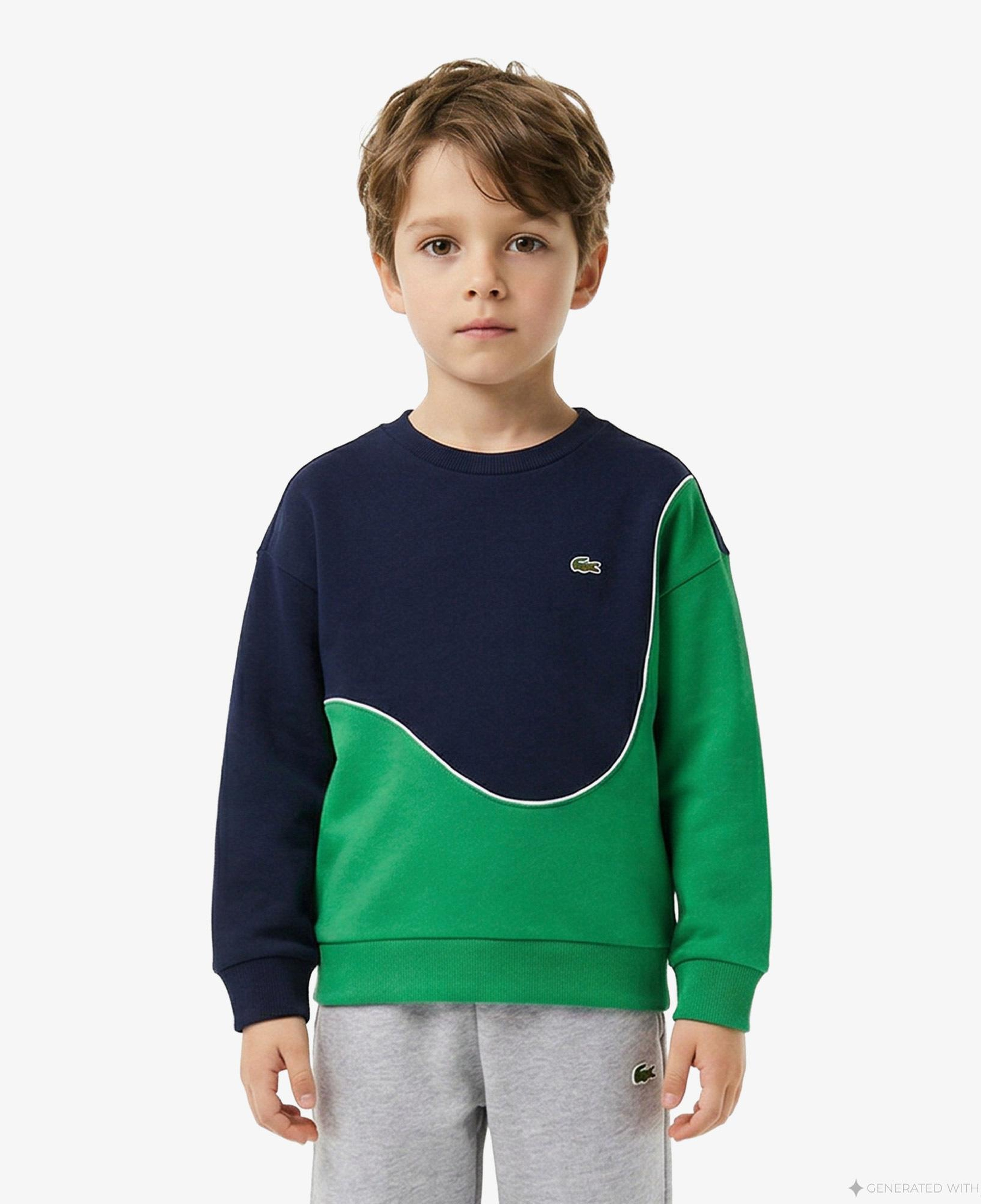 Lacoste Çocuk Bisiklet Yaka Renk Bloklu Lacivert Sweatshirt