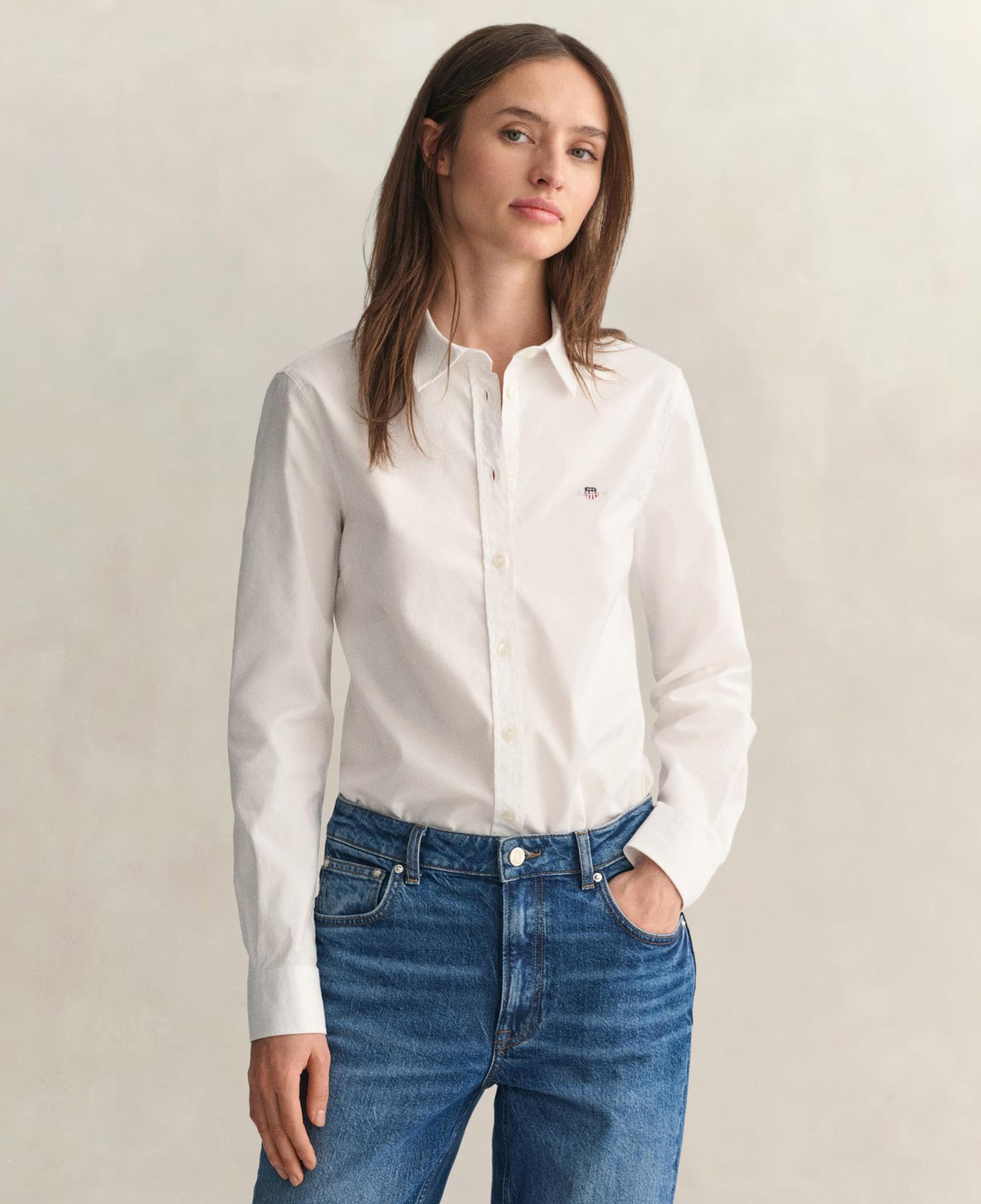 GANT Kadın Beyaz Slim Fit Klasik Yaka Oxford Gömlek