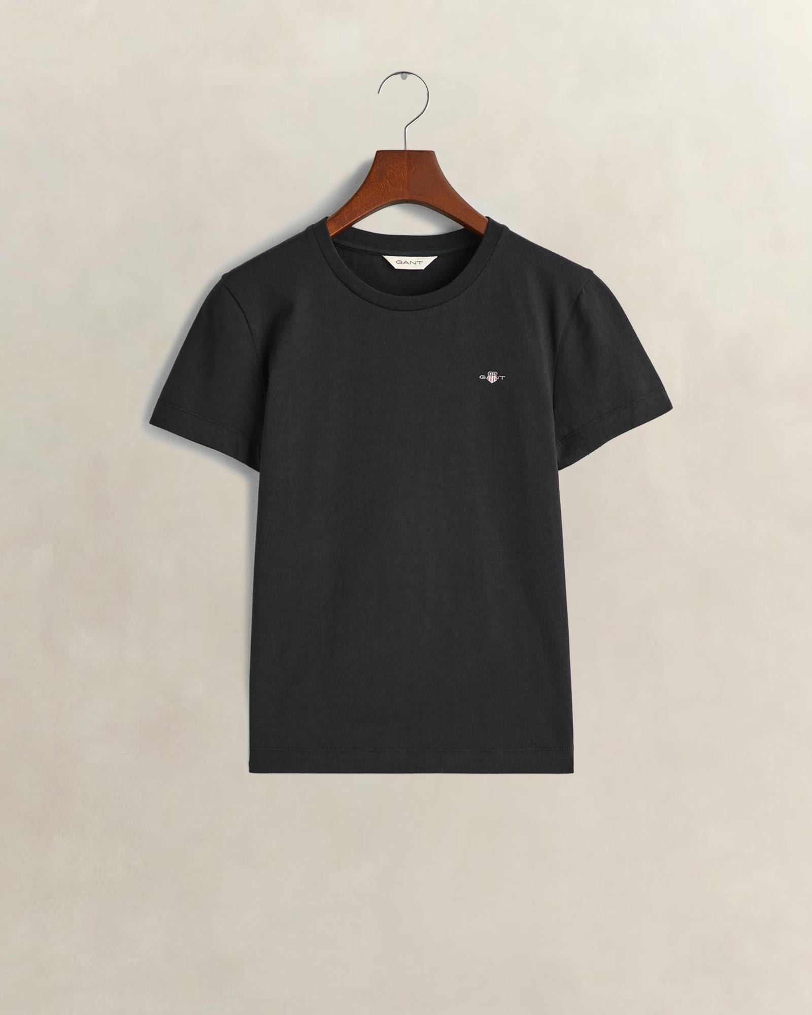 GANT Kadın Siyah Bisiklet Yaka Regular Fit Logolu T-Shirt