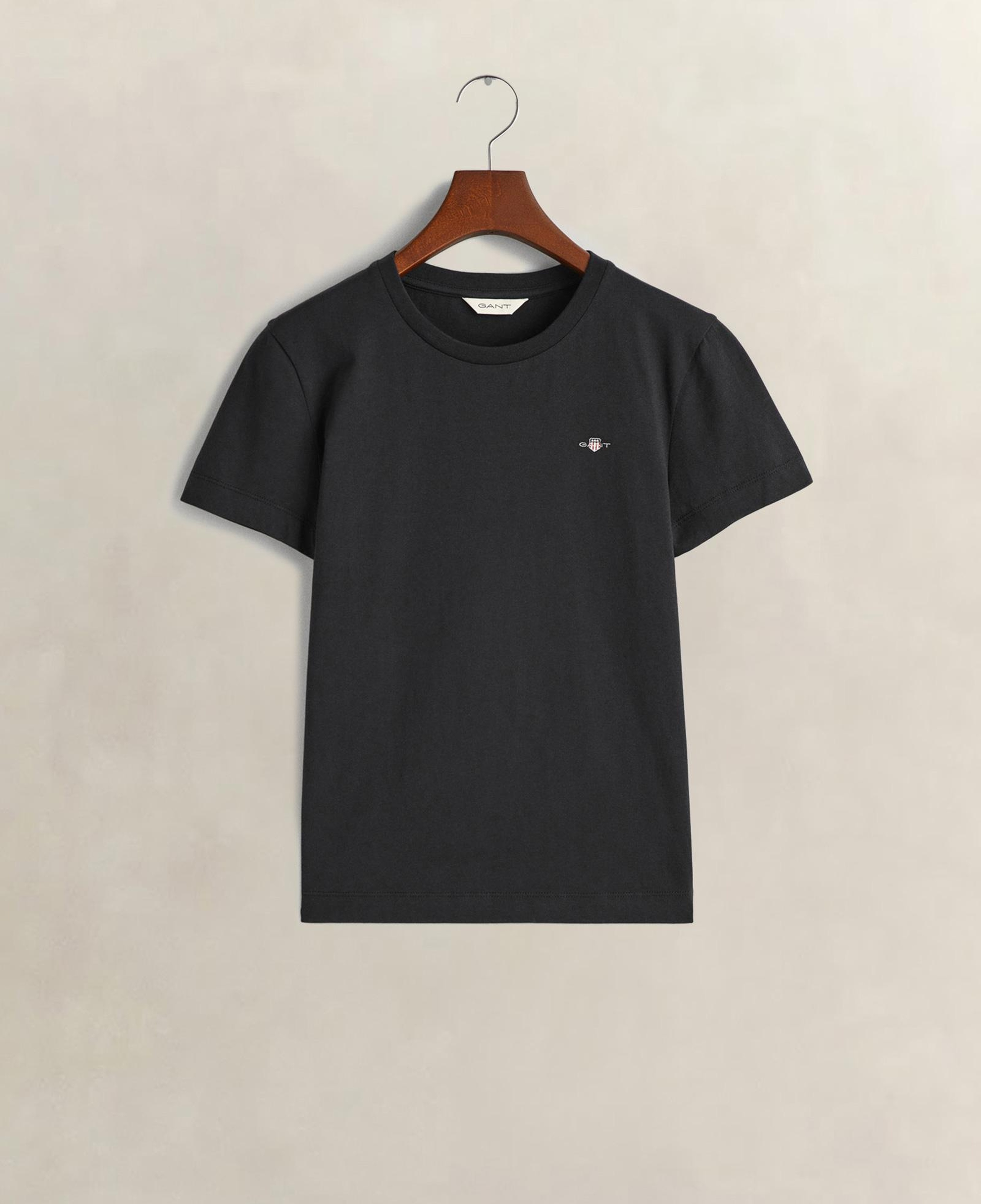 GANT Kadın Siyah Bisiklet Yaka Regular Fit Logolu T-Shirt