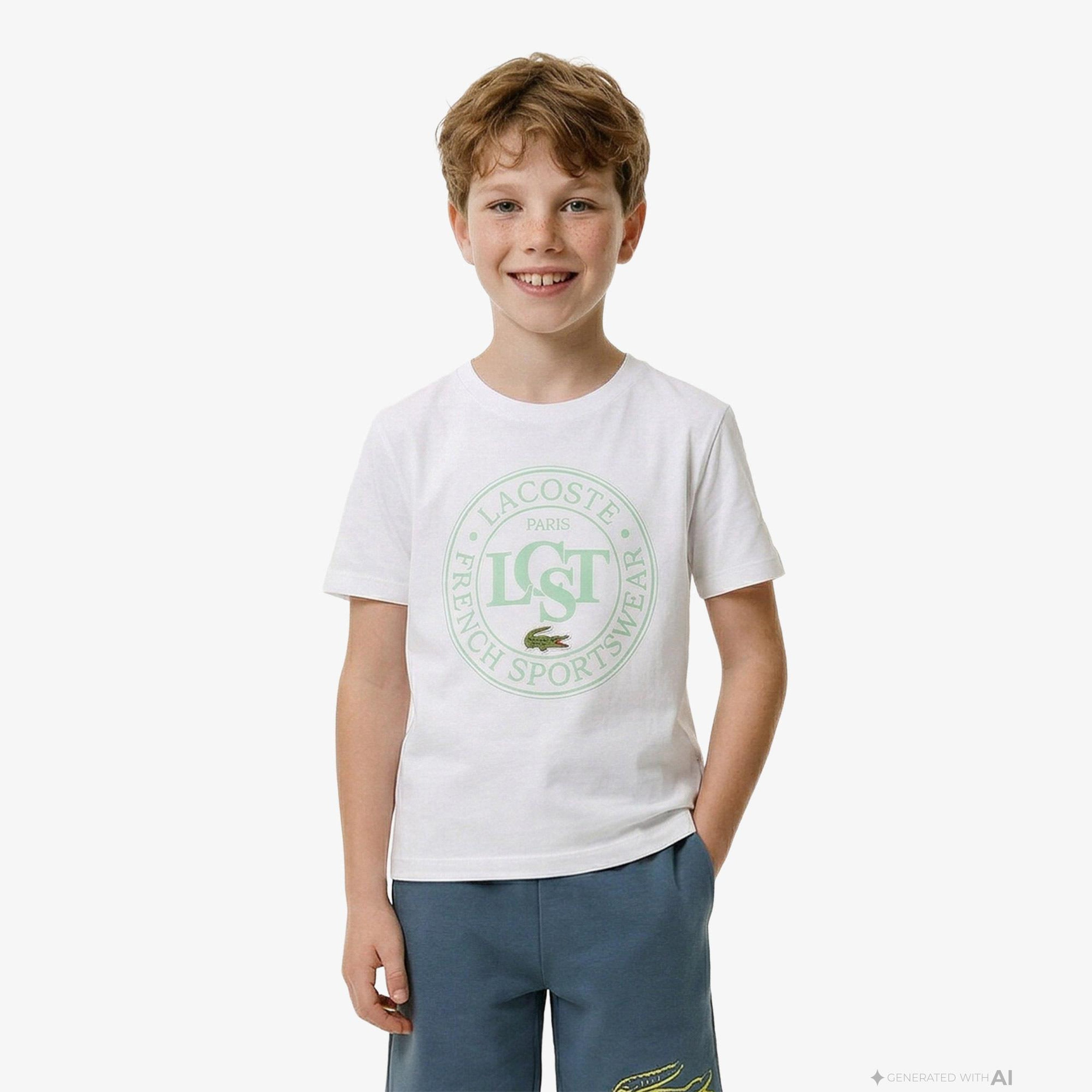 Çocuk Bisiklet Yaka Baskılı Beyaz T-Shirt