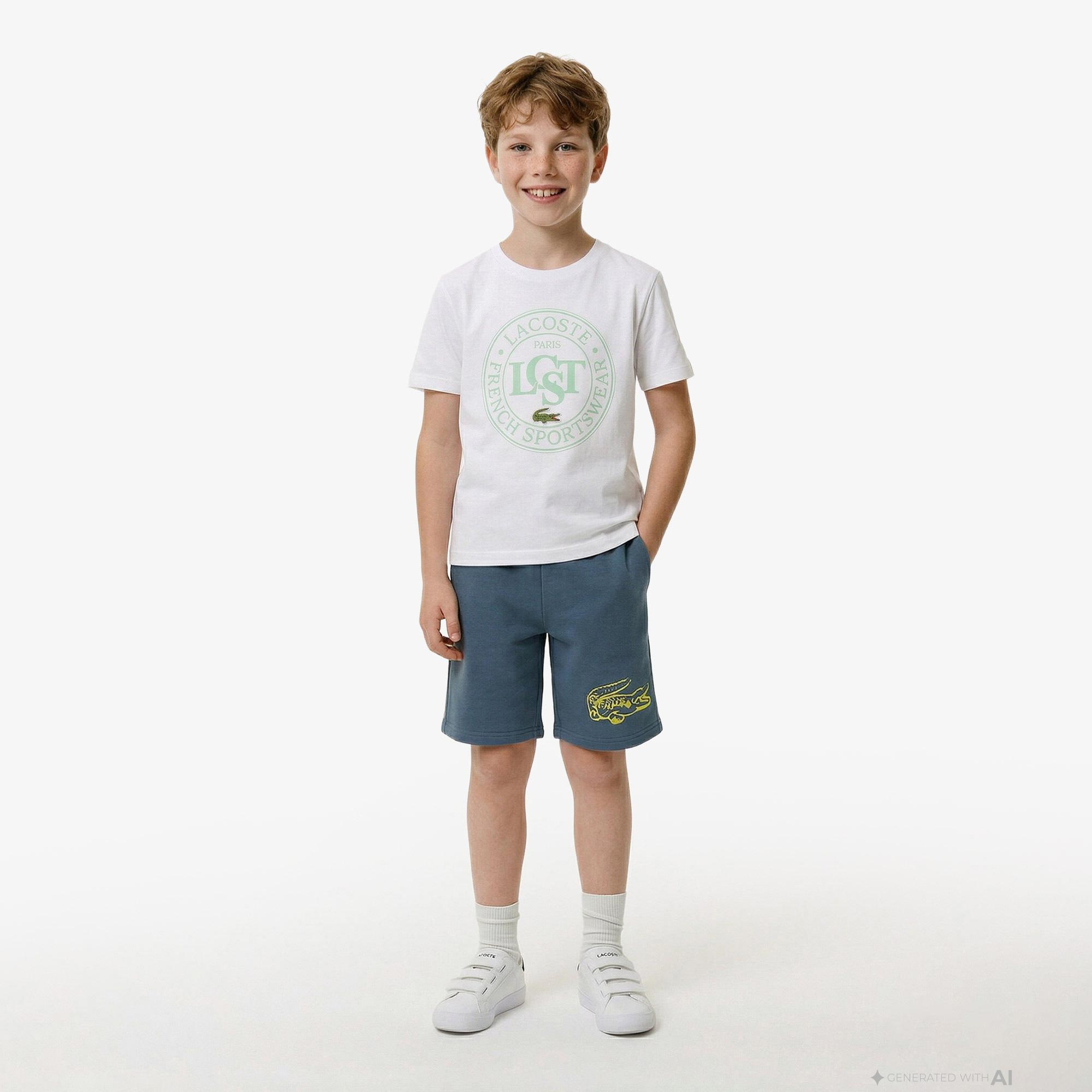Çocuk Bisiklet Yaka Baskılı Beyaz T-Shirt