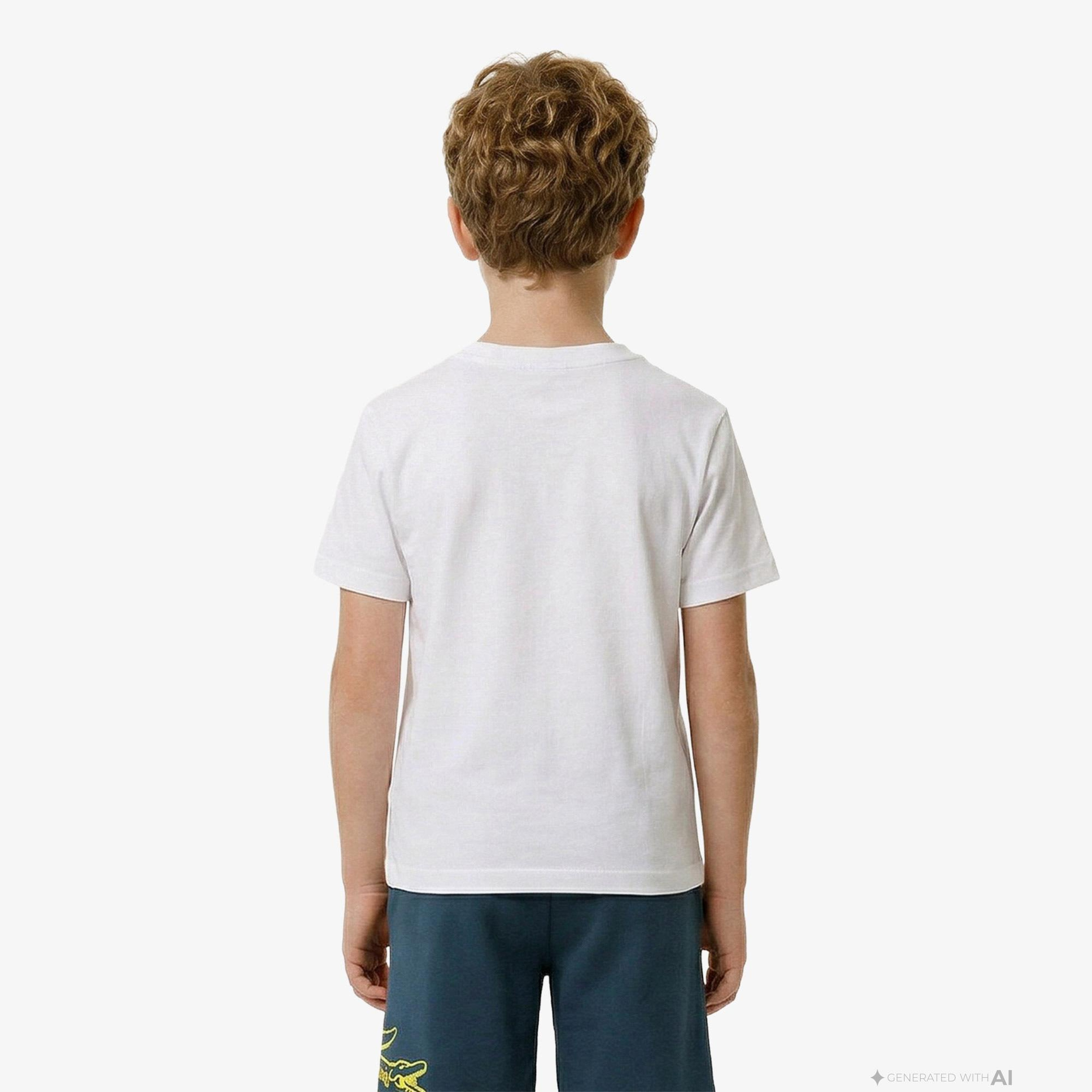 Çocuk Bisiklet Yaka Baskılı Beyaz T-Shirt