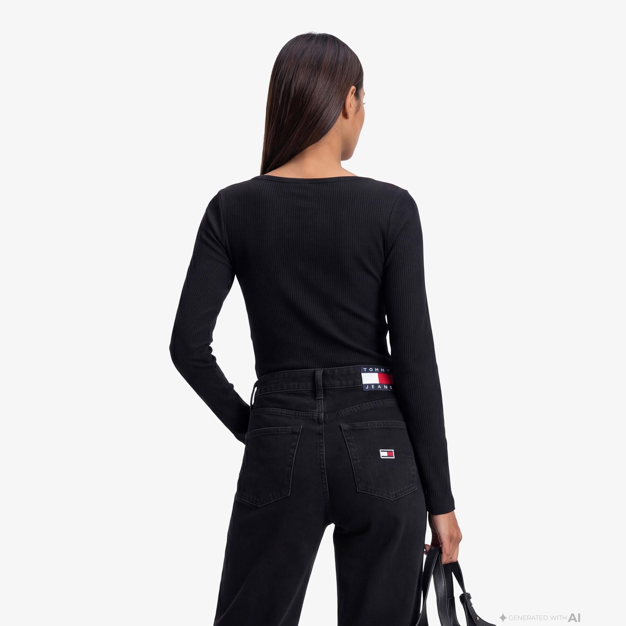 Tommy Hilfiger Kadın Siyah Uzun Kollu T-Shirt